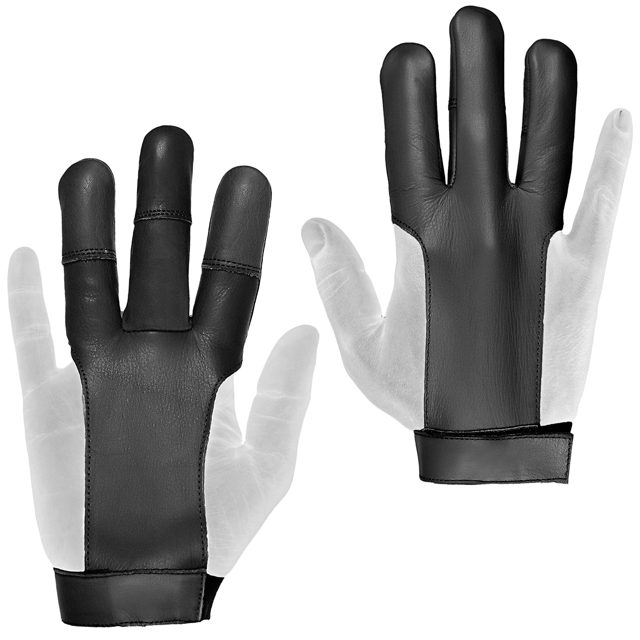 Archery Glove 3 Finger – 100% Genuine Leather with Velcro Strap – Traditional Shooting Glove for Recurve & Longbow – For Men & Women – Black, Beige, Light Brown, Dark Brown – Comfortable & Durable