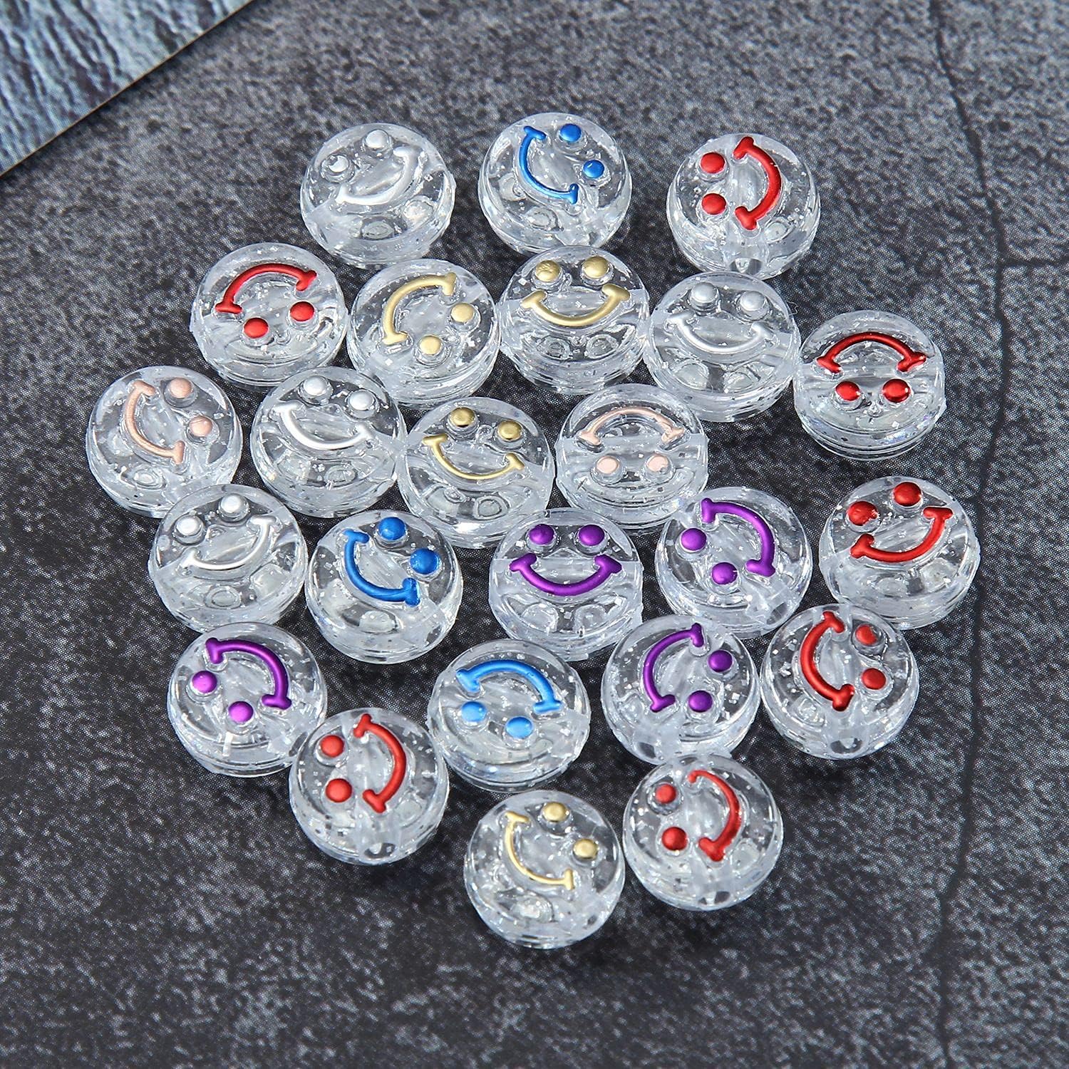 300 PCS Mixed Smiley Face Beads - Colourful Smiling Face Acrylic Loose Spacer Beads Charms for Jewelry Making - Happy Face Spacer Beads for DIY Handmade Bracelet Necklace Craft Accessories