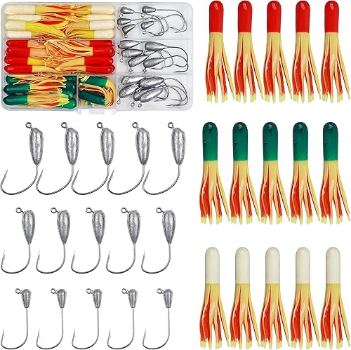 Kit de cabezas de tubo de cebo de tubo, 60 piezas de señuelos de tubo de crappie, juego de anzuelos de plástico suave para gusanos, plantillas de