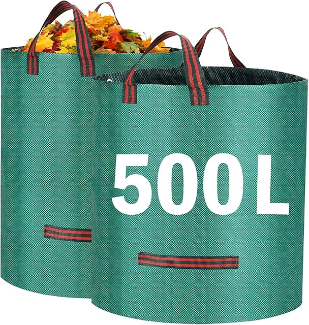 Heavy Duty Garden Waste Bags, 500 Litre Large Garden Bag with Handles, Reusable Builders Bags Refuse Rubbish Bag, Waterproof Garden Green Waste Sack for Plant Leaf Trash Debris