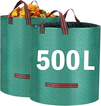 Heavy Duty Garden Waste Bags, 500 Litre Large Garden Bag with Handles, Reusable Builders Bags Refuse Rubbish Bag, Waterproof Garden Green Waste Sack for Plant Leaf Trash Debris