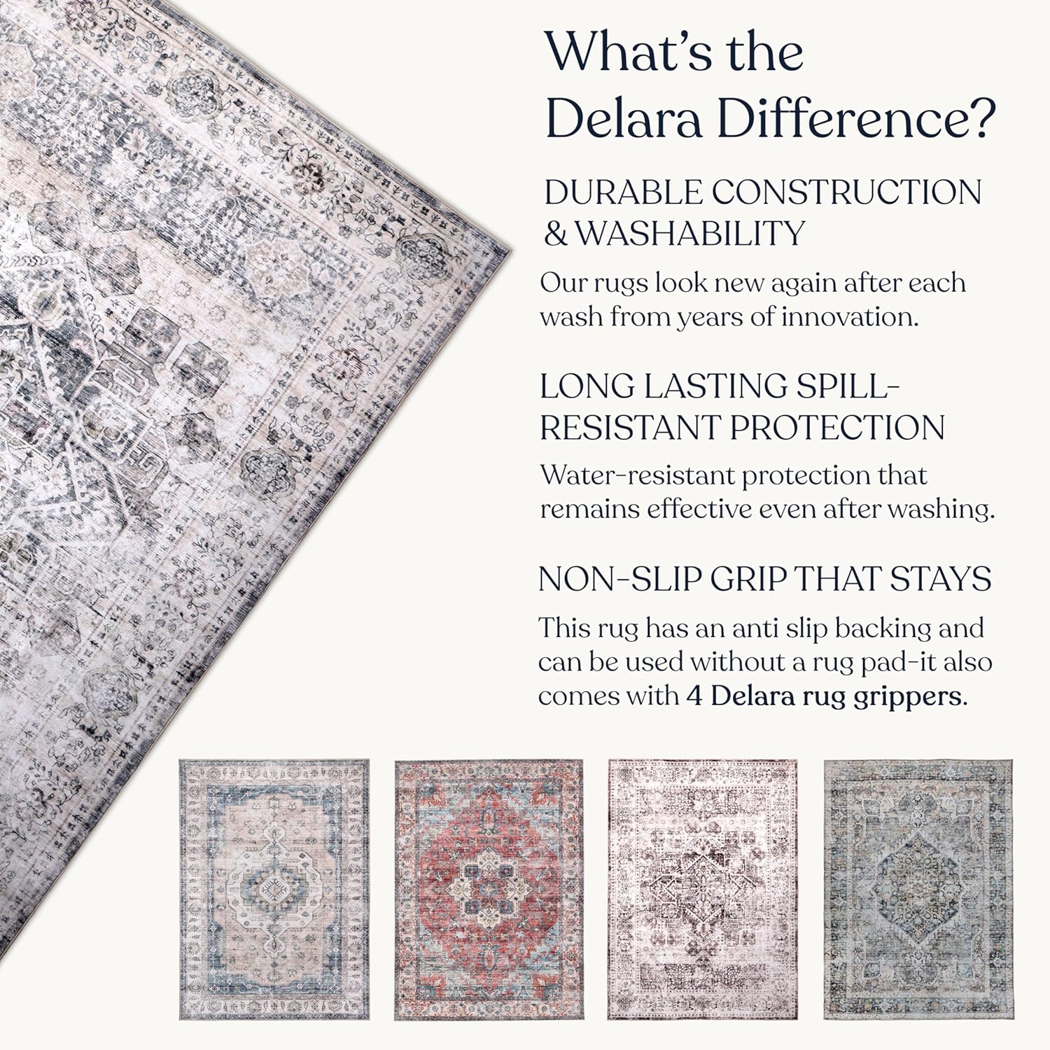 Machine Washable Area Rug, Soft & Durable, Non-Slip, Stain Resistant Rug for Bedroom, Living Room, Dining Room, High Traffic Areas. (Grey/Soft Taupe, 6' X 9')
