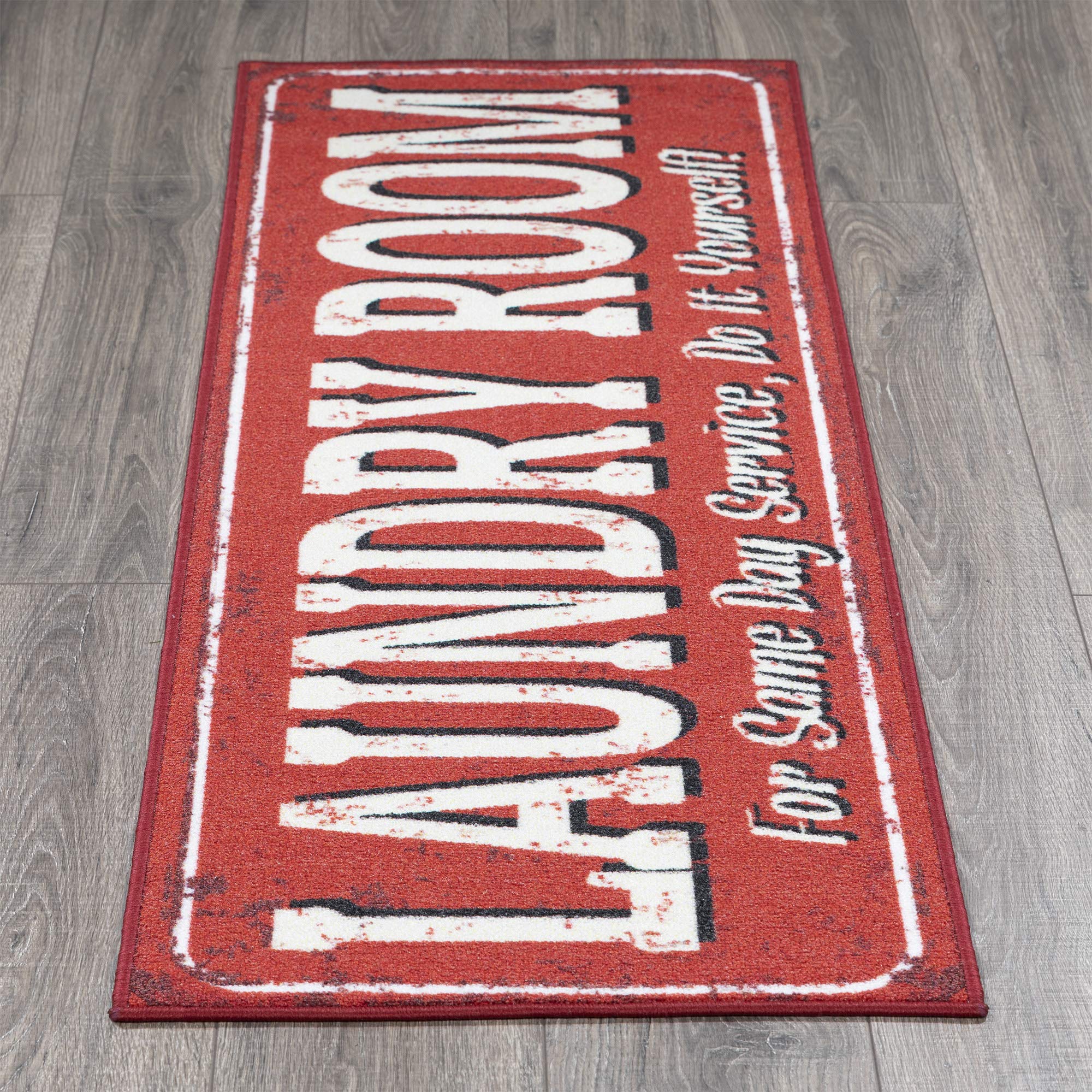Ottomanson Laundry Collection NonSlip Rubberback Laundry Text Design 2x5 Laundry Room Runner