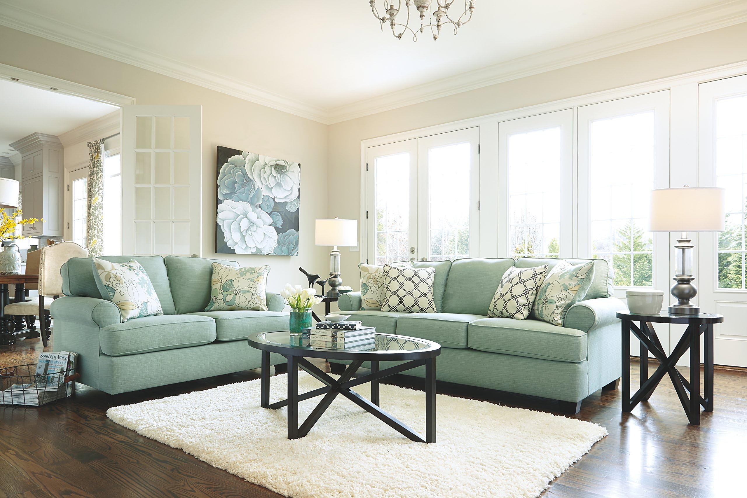 Signature Design by Ashley - Daystar Sofa w/ 4 Accent Pillows, Seafoam Green