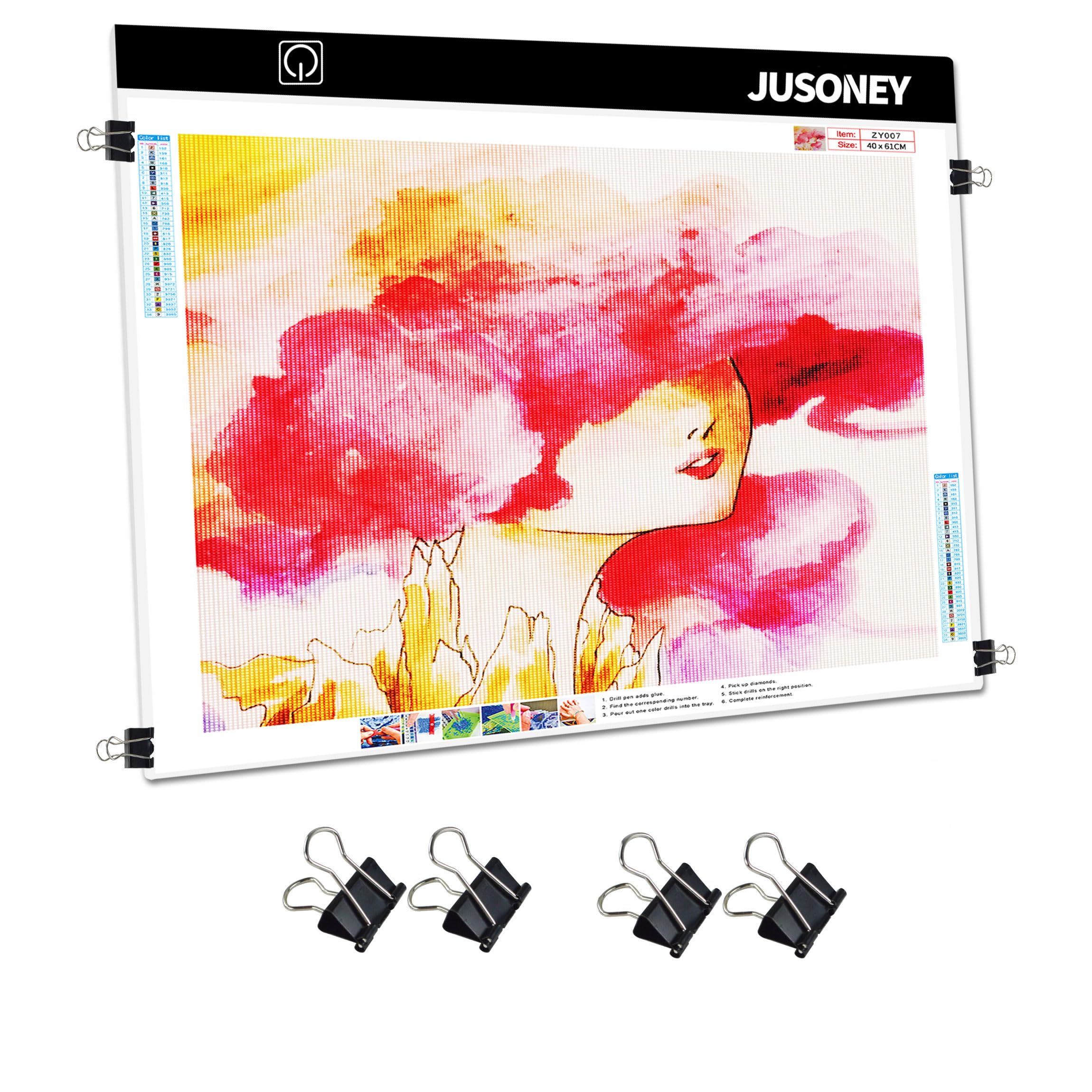 JUSONEY Diamond Painting Leuchttisch A2 Light Pad Zubehör Zeichentisch zum Zeichnen Skizzieren Malen Animation mit 4 Befestigungsclips