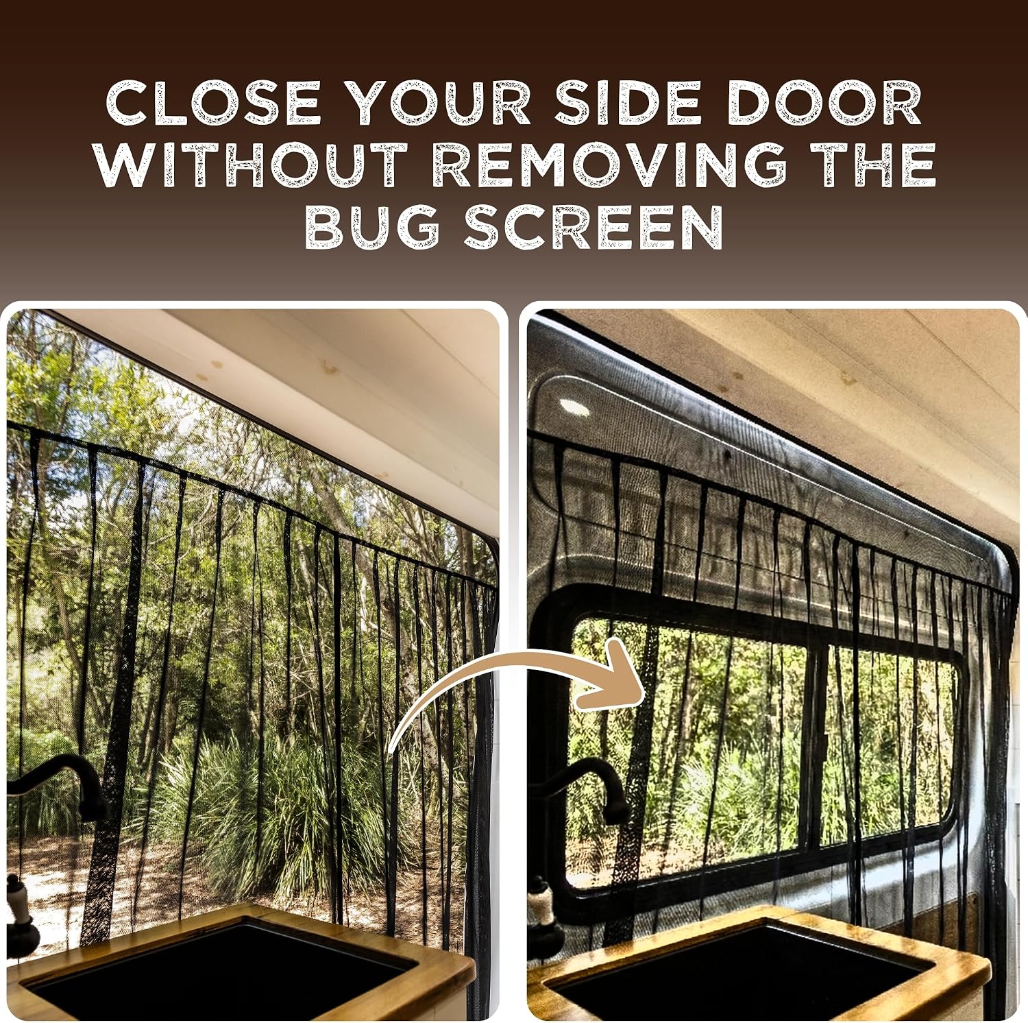 Living in a Bubble Van Bug Screen for Mercedes-Benz Sprinter Mid/High Roof and Other Campervans, Universal Size Sliding Door Flyscreen Mosquito Net, Center Magnetic Closure (Large)
