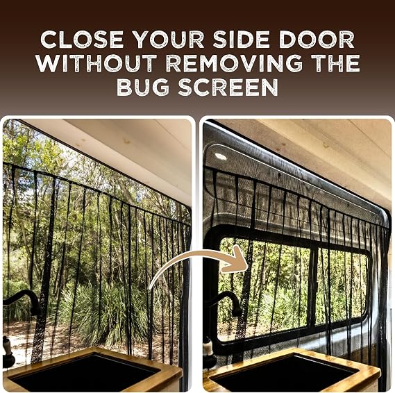 Living in a Bubble Van Bug Screen for Mercedes-Benz Sprinter Mid/High Roof and Other Campervans, Universal Size Sliding Door Flyscreen Mosquito Net, Center Magnetic Closure (Large)