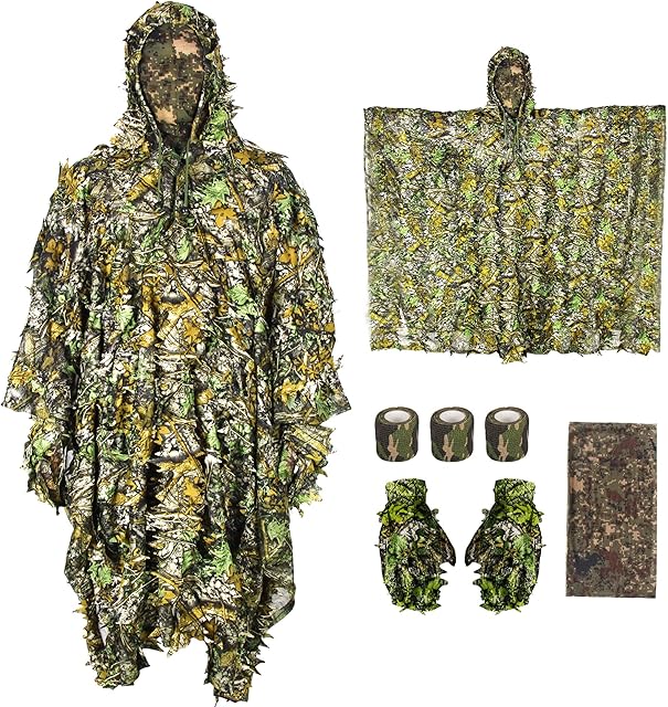 The7boX Ghillie Suit Camouflage Suit with Camouflage Mask and Camouflage Tape,Suitable for Bush Hunting, Wildlife Photography