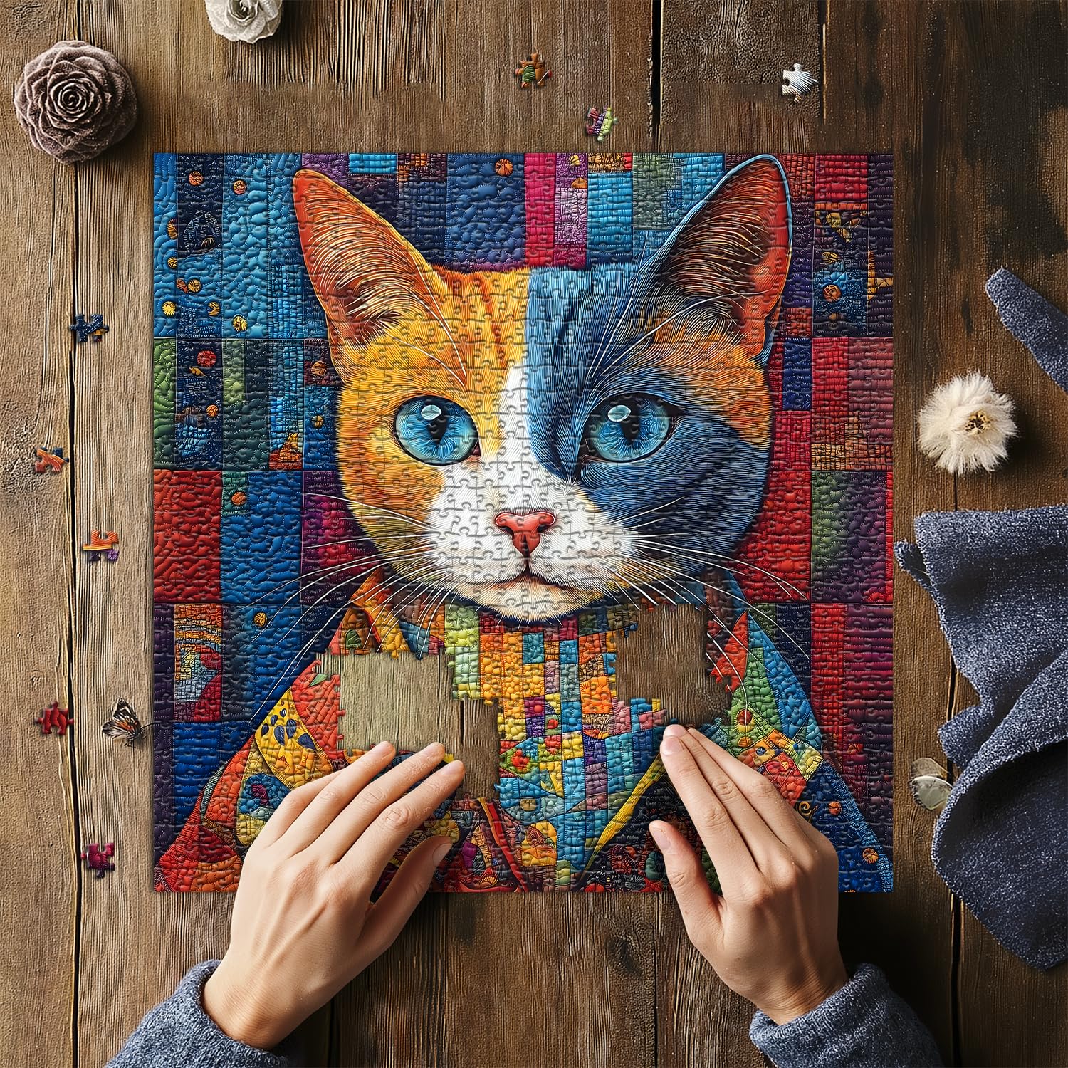 Winter Katze Puzzle 1000 Teile – Lustige Kätzchen Mit Mützen, Als Deko Geeignet