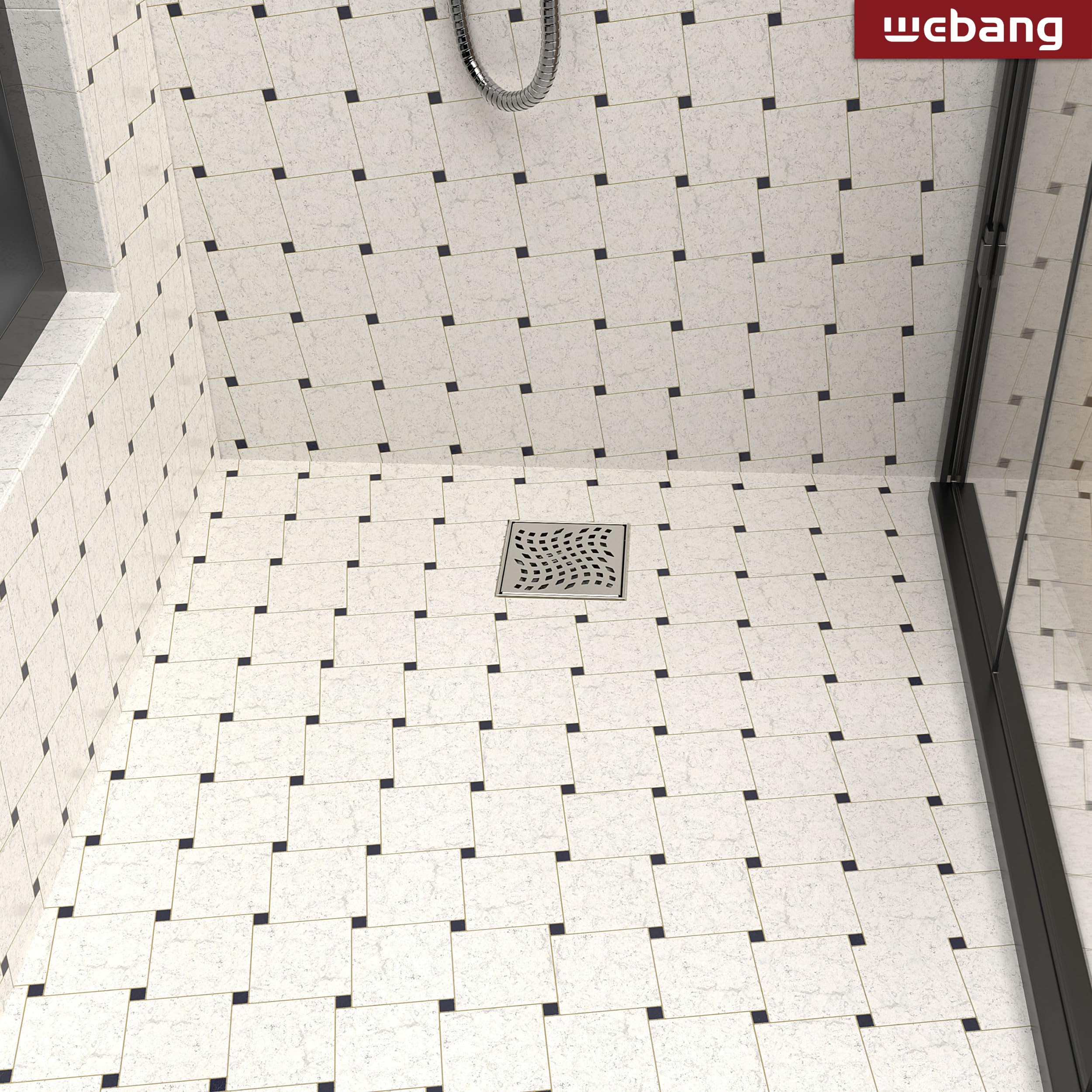 WEBANG Drenaje de suelo de ducha de 4 pulgadas con accesorios, rejilla extraíble de acero inoxidable SUS304 con marca de agua y níquel cepillado certificado CUPC