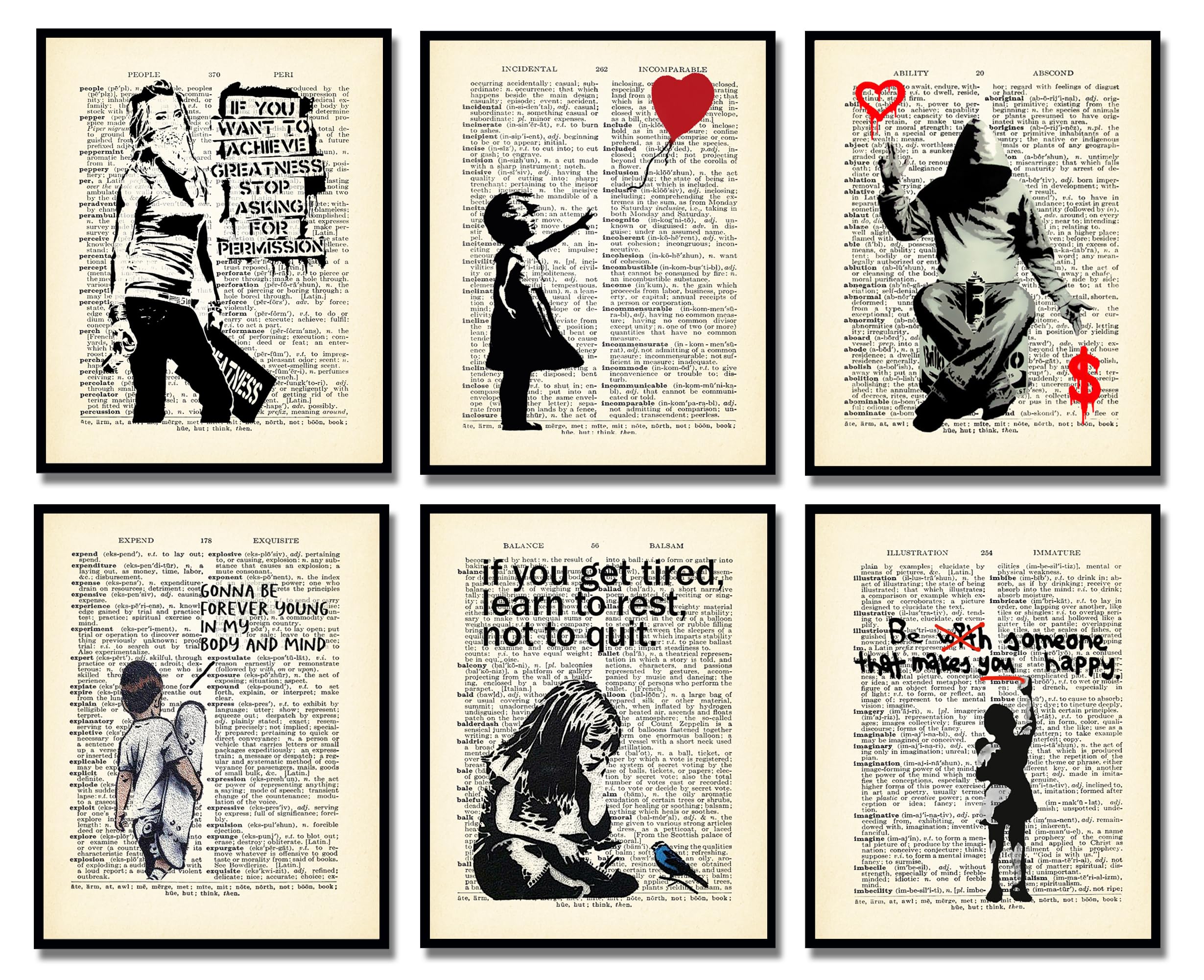 Amazon.com: Banksy Art - Graffiti Wall Art Decor - Set of 6-8x10