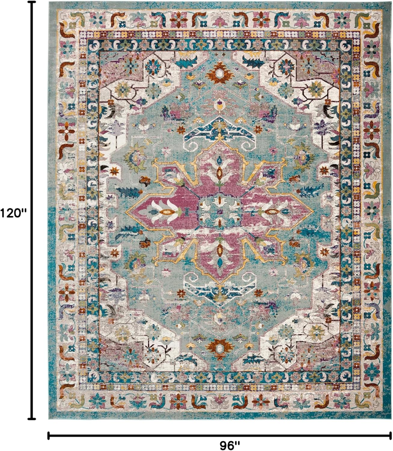SAFAVIEH Area Rug 8x10 - Aria Collection - Large - Green & Creme, Oriental Medallion Distressed Design, Non-Shedding & Easy Cleaning, Ideal for Living Room, Bedroom, Office, Dining Space (ARA160G)