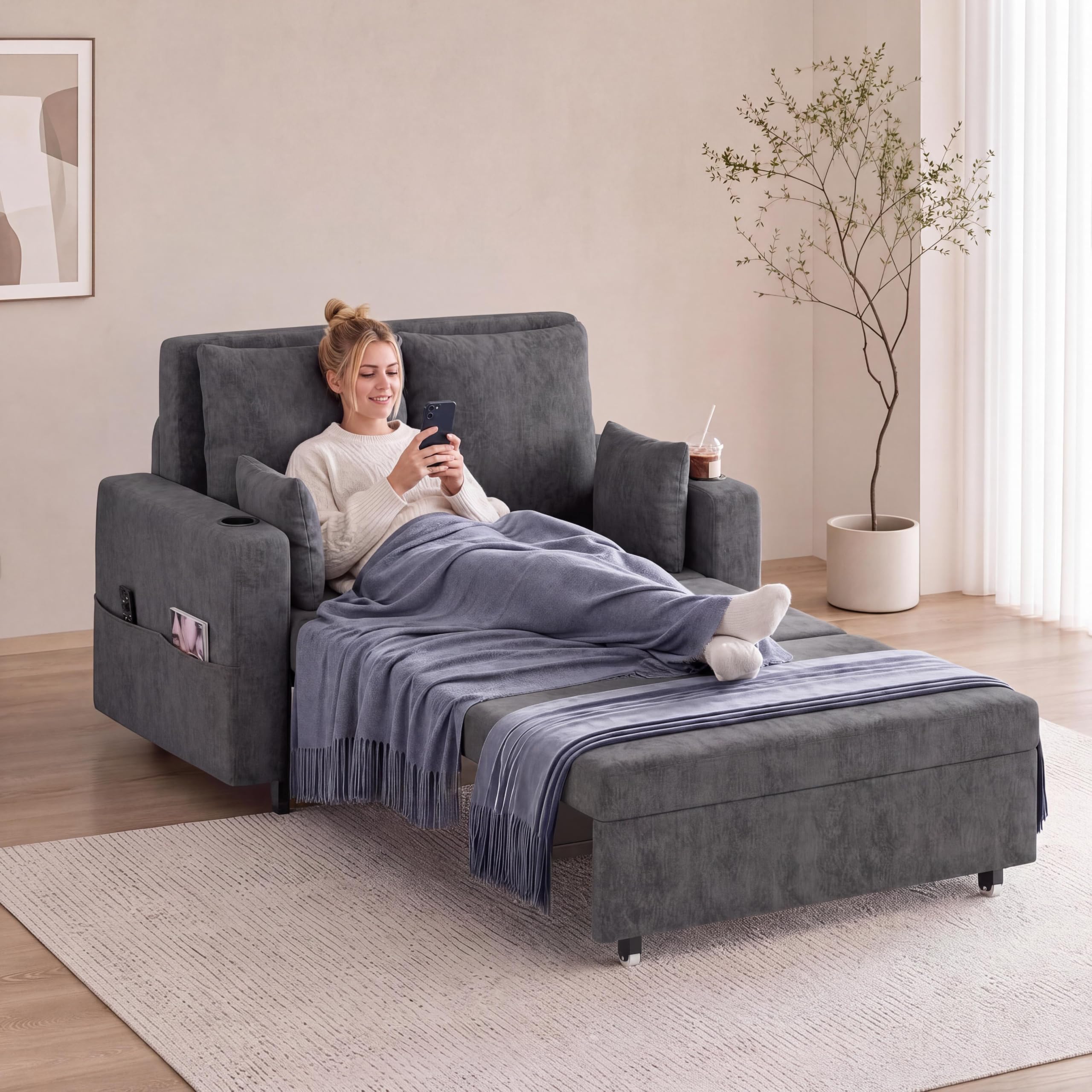 GarveeMore 3-in-1 Convertible Sleeper Sofa Bed – Full Size Pull-Out Couch