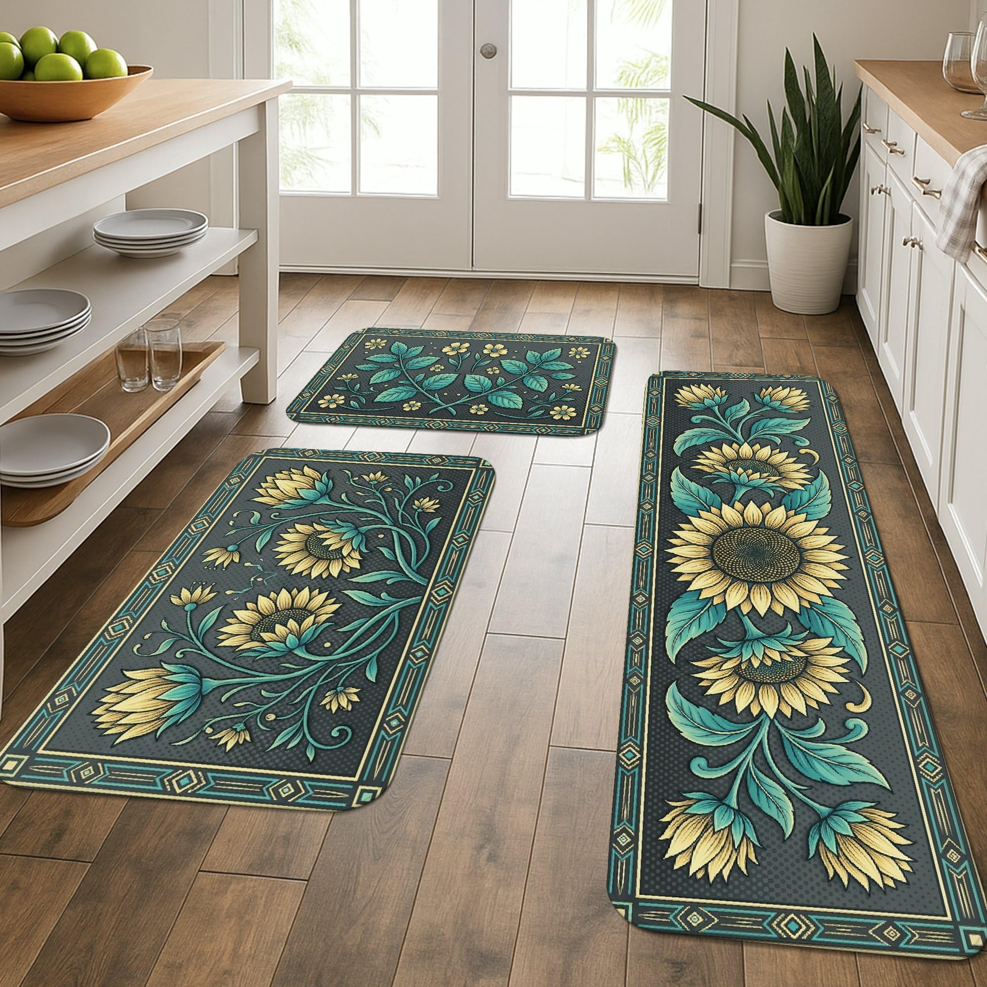 Tapis de cuisine confortables pour soulager le dos devant l'évier et le couloir