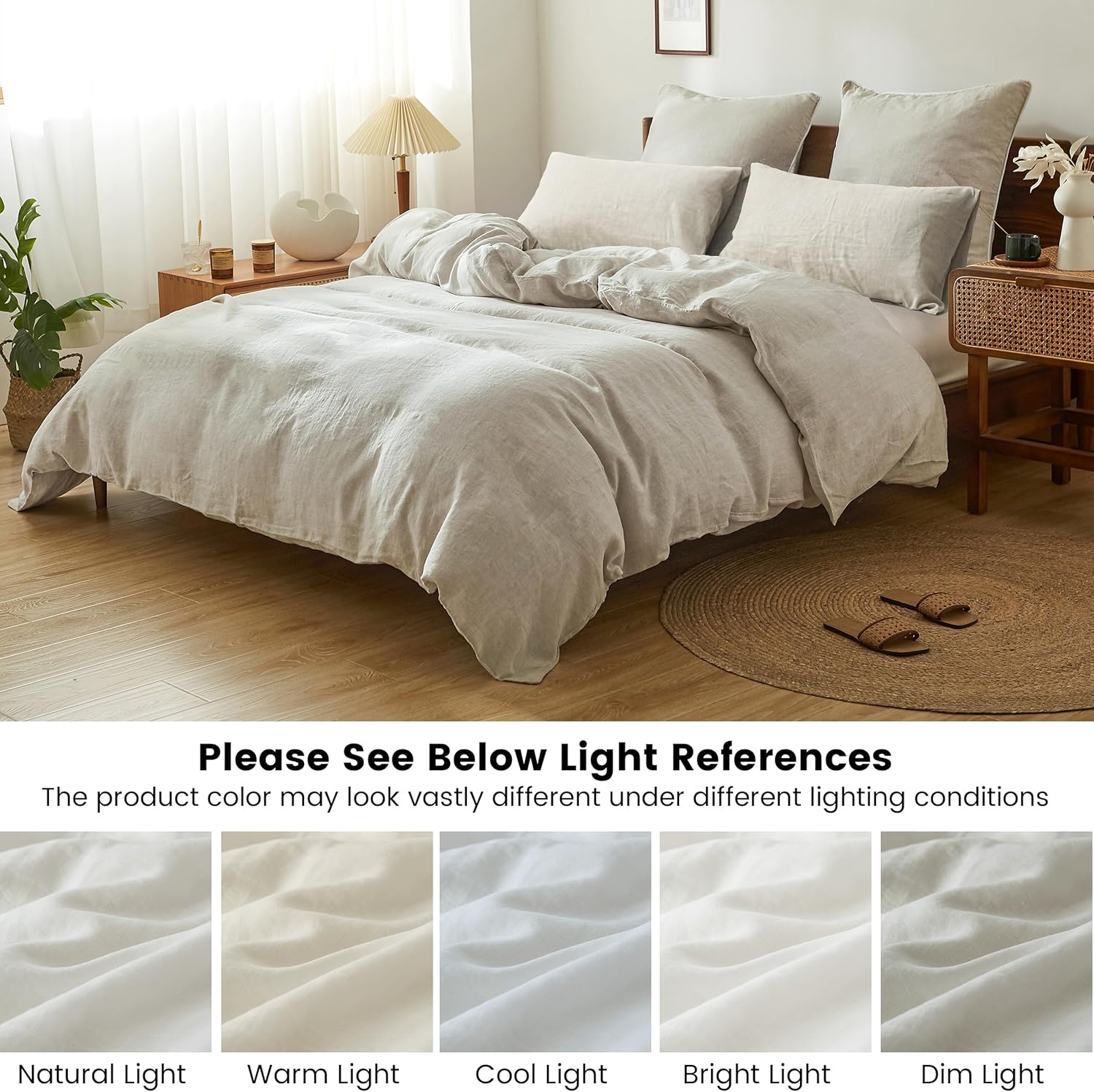 FALUCA 100% Linen Duvet Cover - Organic Breathable Bedding Set for All Seasons, Soft Comfotable Duvet Cover Natural Flax Farmhouse Bedding (Linen, Queen)