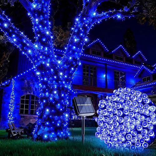 Joomer - Tira de luces solares de Navidad, 39 pies, 100 LED, impermeable, luces al aire libre con 8 modos, luz de hada centelleante para jardín,