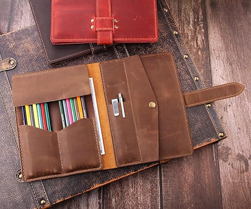 Miniatura 10 de Robrasim Estuche de cuero para lápices, hecho a mano, estuche para bolígrafos de dibujo, estuche de cuero rústico para pinceles de pintura y