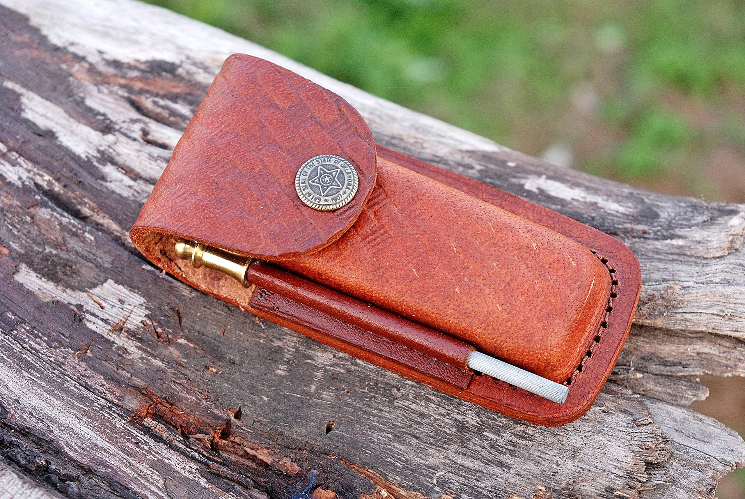 Handmade Damascus Steel Pocket Knife & Knife Sharpener Damascus