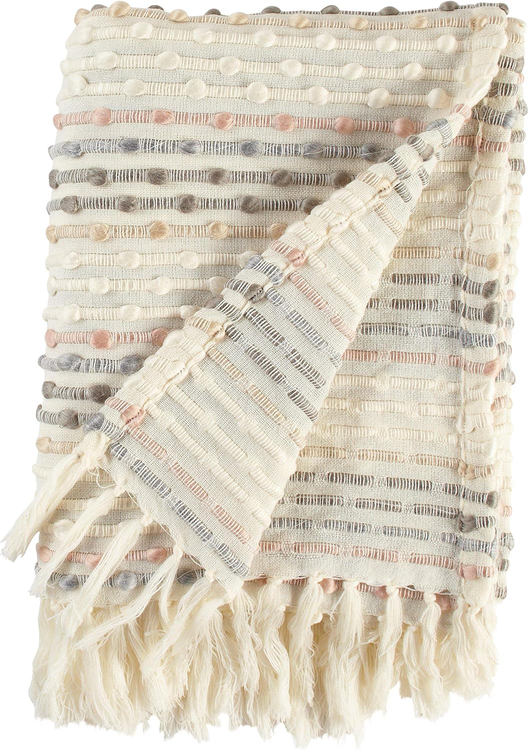 Amazon Brand – Rivet Bubble Textured Lightweight Decorative Fringe Throw Blanket, 48" x 60", Grey and Cream