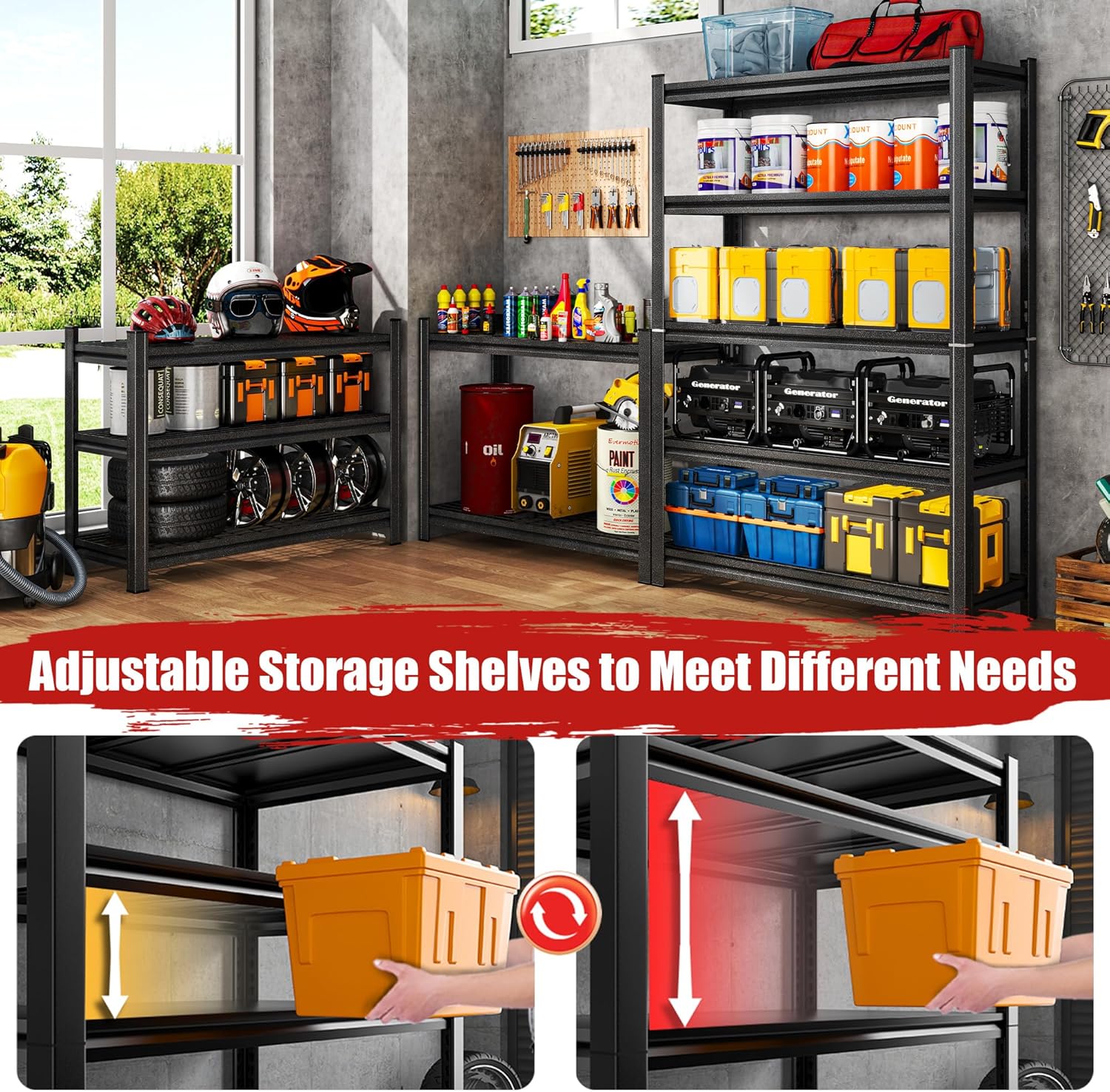 40" W Garage Shelving 3020LBS Storage Shelves 5 Tier Heavy Duty Shelving Adjustable Garage Shelves for Basement, Warehouse, Commercial, Easy Assemble, 40" W x 72" H x 18" D