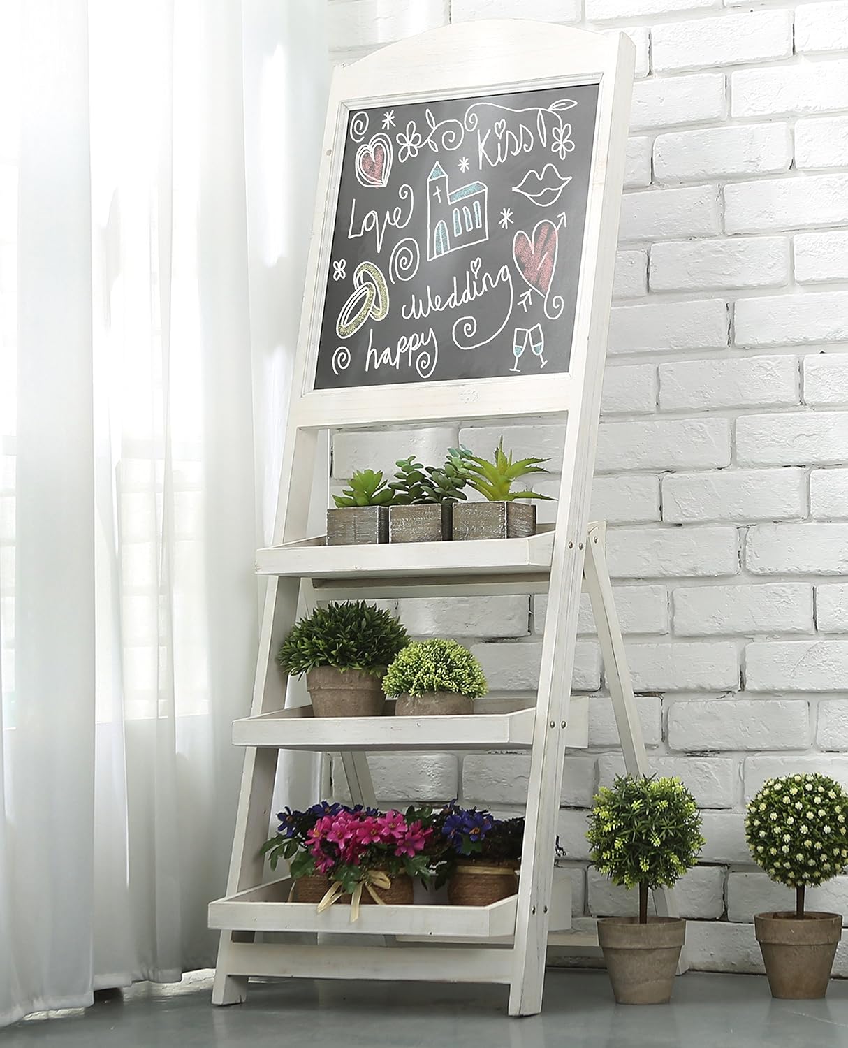 MyGift Rustic Gray Freestanding Wooden Chalkboard Easel with 3 Display Shelves : Home & Kitchen
