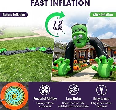 14FT Halloween Inflatable Archway with Built-in Blower, Blow Up Frankenstein Entrance Arch with Giant Claw Hands for Yard, Haunted House & Halloween Party Decor