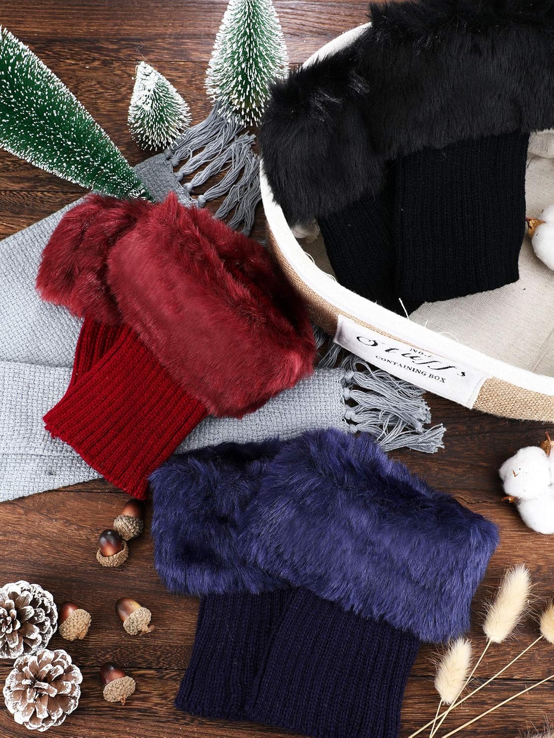 Blulu 3 Pairs Women Faux Fur Boot Cuff Furry Leg Warmers for Winter Fuzzy Knitted Boot Socks Toppers - Image 7