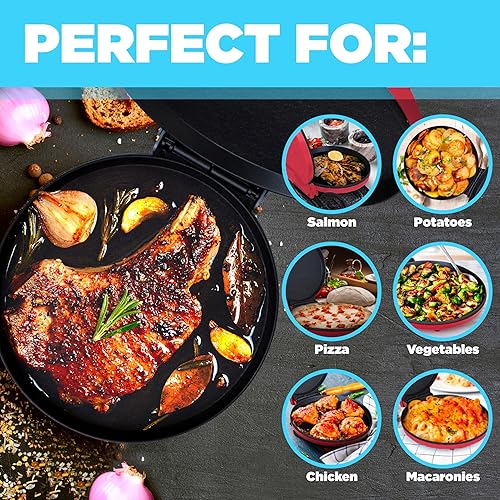 Miniatura 3 de Courant Máquina para hacer pizzas de 12 pulgadas, platos antiadherentes con mango frío al tacto y horno de pizza CalzoneMaker, horno eléctrico de