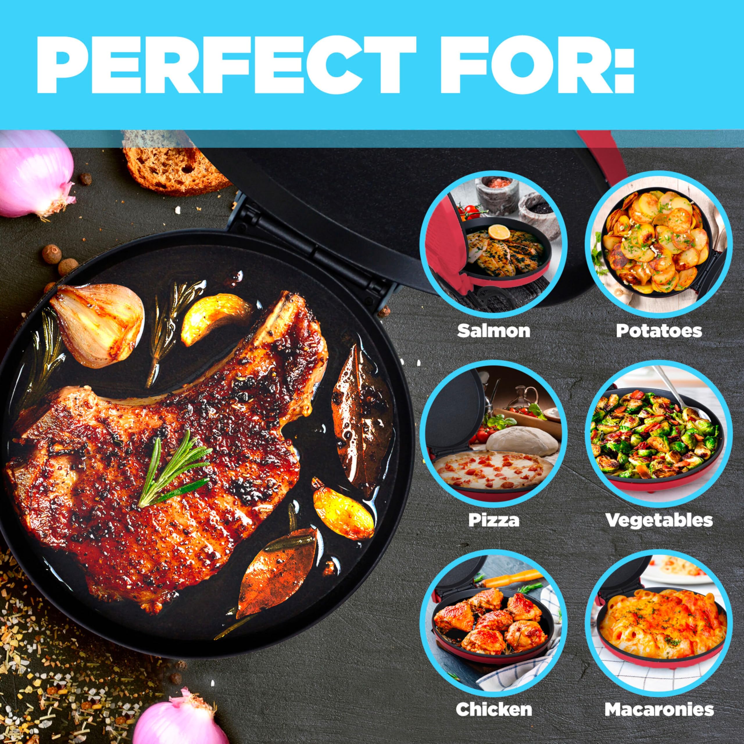 Courant Pizza Maker 12 inch Pizzas Machine, Newly improved Cool-touch Handle Non-Stick plates Pizza oven & CalzoneMaker, Electric Countertop Oven for Home or School, 12” Indoor Grill/Griddle, Red - Additional View