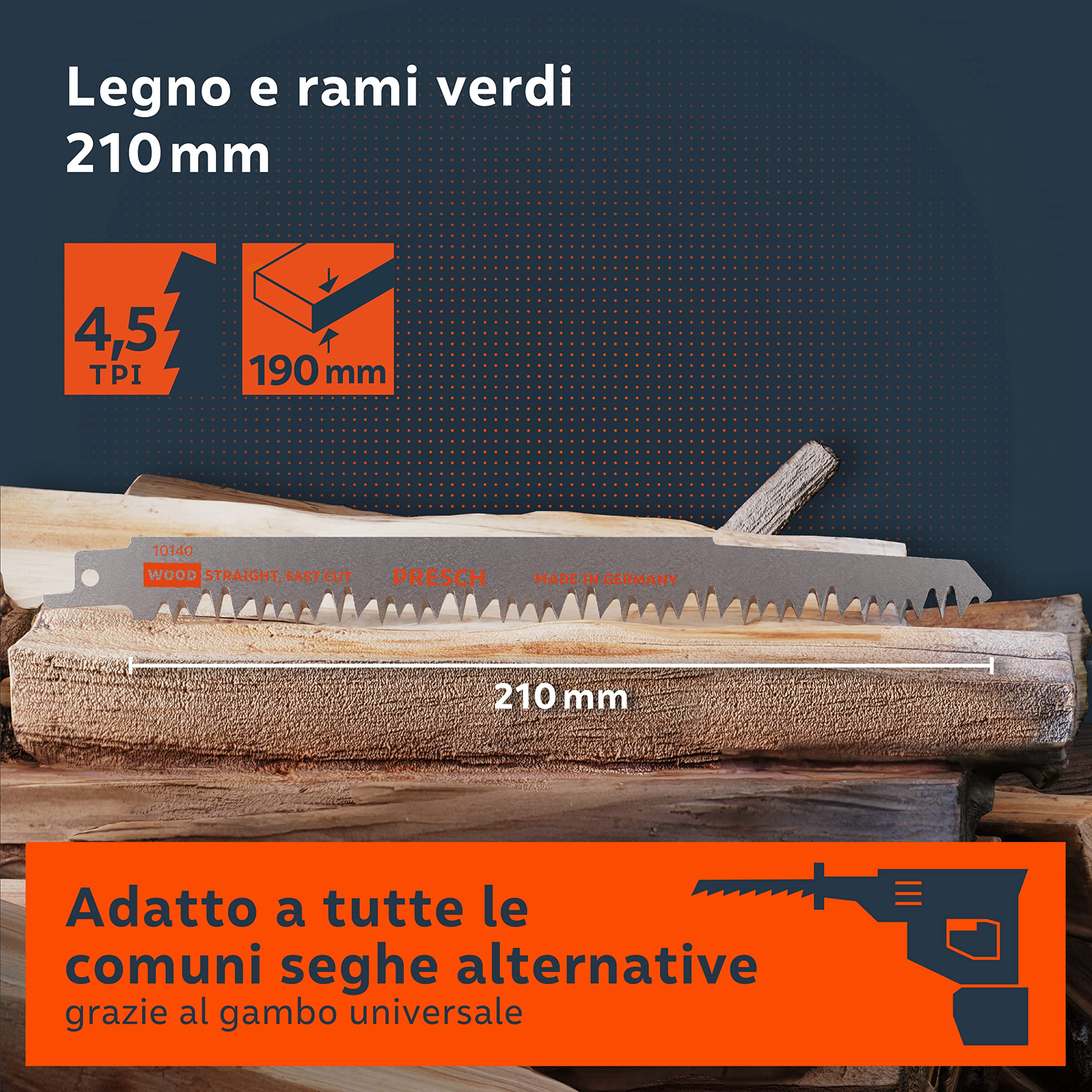 Presch Lame per sega a gattuccio legno e rami verdi 210mm 10 pz - taglio 15-190mm - Lama gattuccio per giardinaggio - set di lame incl. scatola.