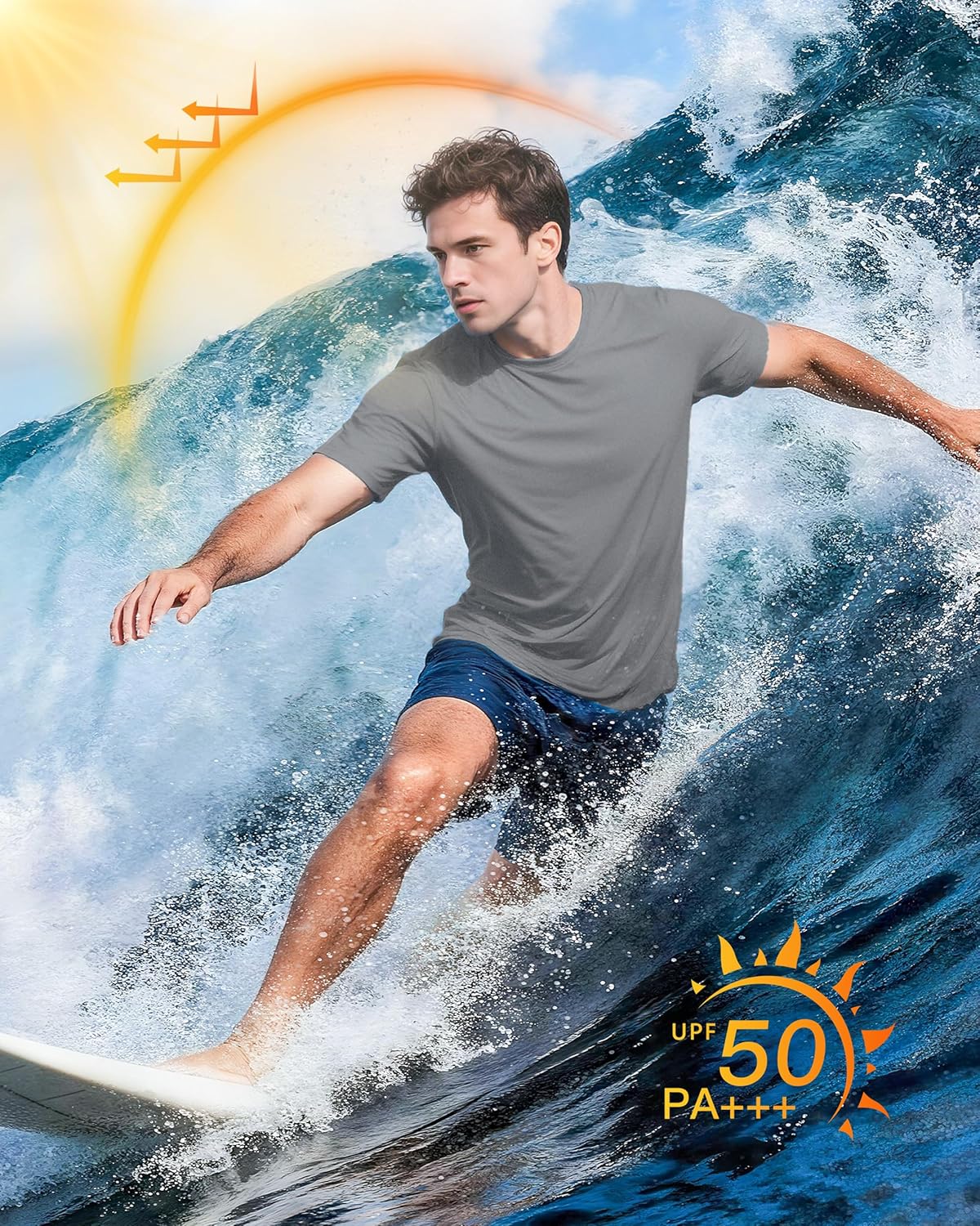 Men's UPF 50+ Swim Shirts, Sun Protection Short Sleeve Rash Guard, Quick Dry T-Shirt for Fishing and Surfing - Image 5
