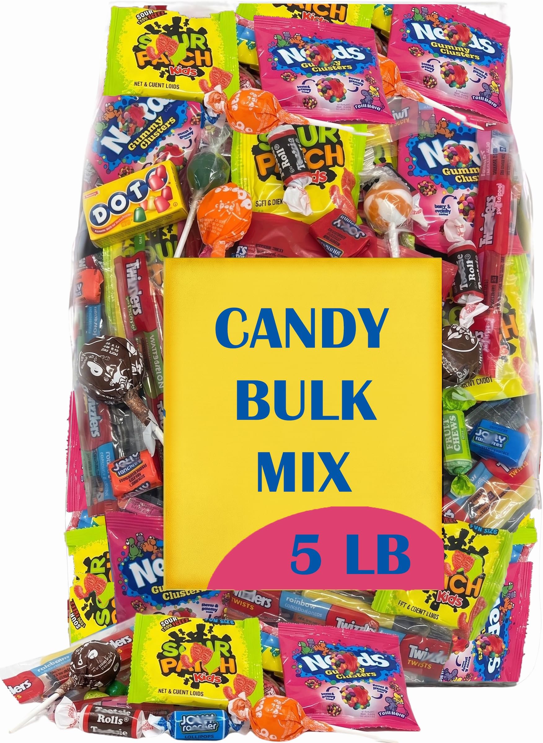 Bulk Candy Variety Pack, 5 Lbs, Individually Wrapped Assorted Candy Mix, Sour Kids Gummies, Licorice Twists, Tootsee Roll Party Candy Assortment, Birthday Party Favors, Pinata Stuffers