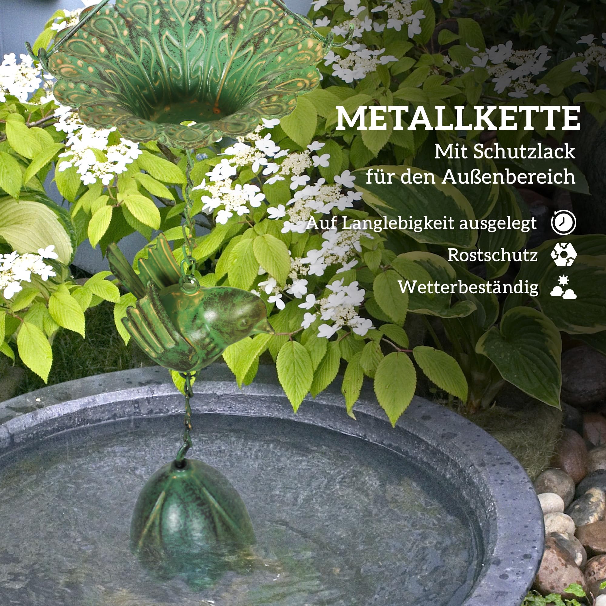 Outsunny Zestaw 3 łańcuchów przeciwdeszczowych 123 cm z metalu z zamocowaną zawieszką | Łańcuch spustowy deszczówki, łańcuch odpływowy, łańcuch do rynien dachowych, łańcuch na wodę deszczową, do rynien dachowych
