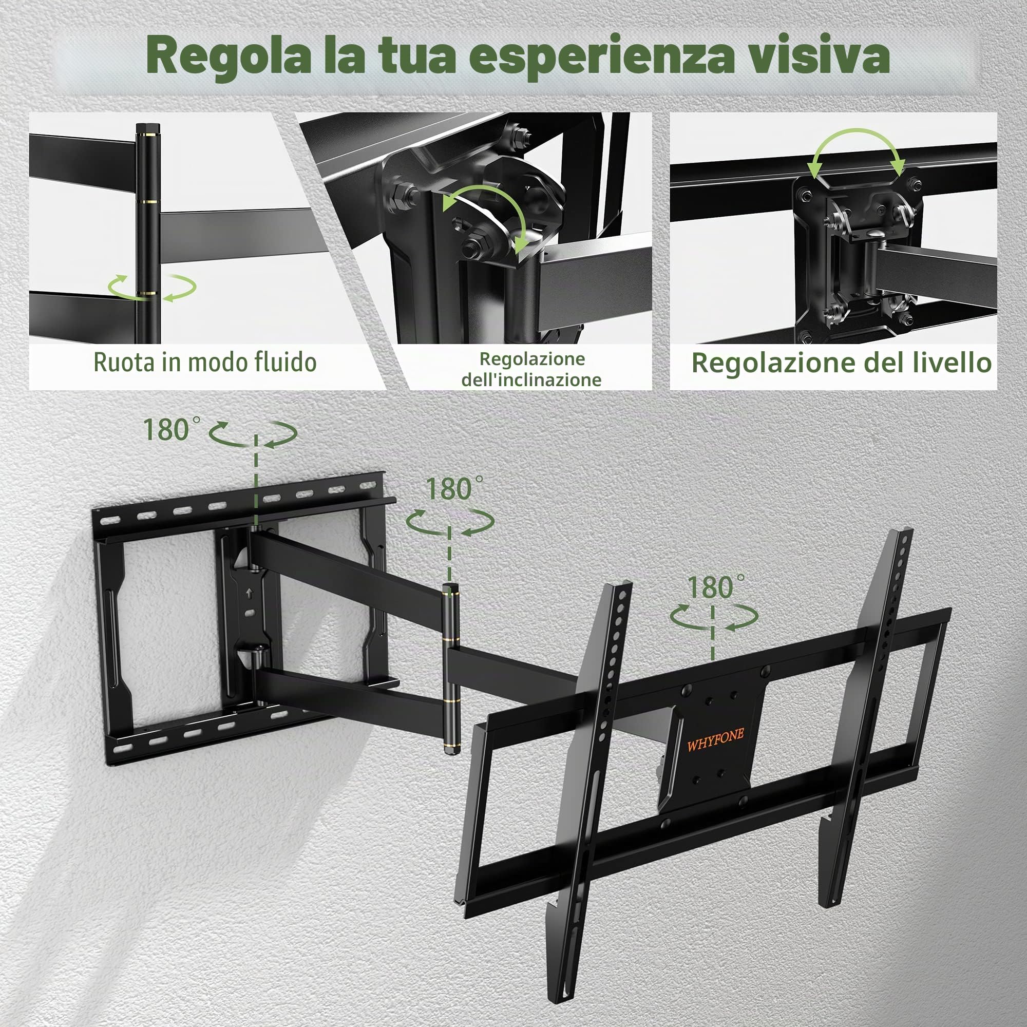 Supporto da Parete per TV da 32 a 75 Pollici, Staffa TV Girevole ed Estensibile con Braccio Articolato da 838mm, Braccio TV Universale Sostiene fino a 45kg Max. VESA 600x400mm