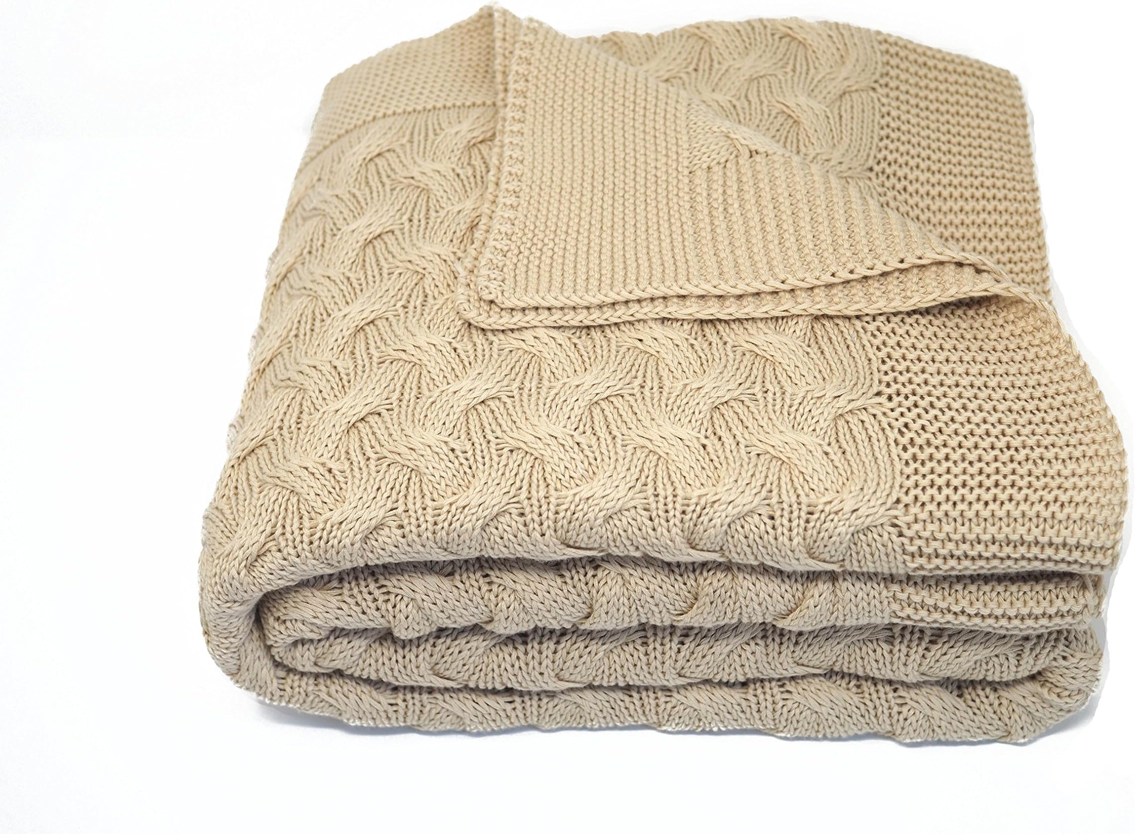 Kuprum Cotton Throw Blanket - Turkish Blanket (100% Cotton) - Throw Blanket for Couch Sofa Bed - 51 x 67 Inch - Beige
