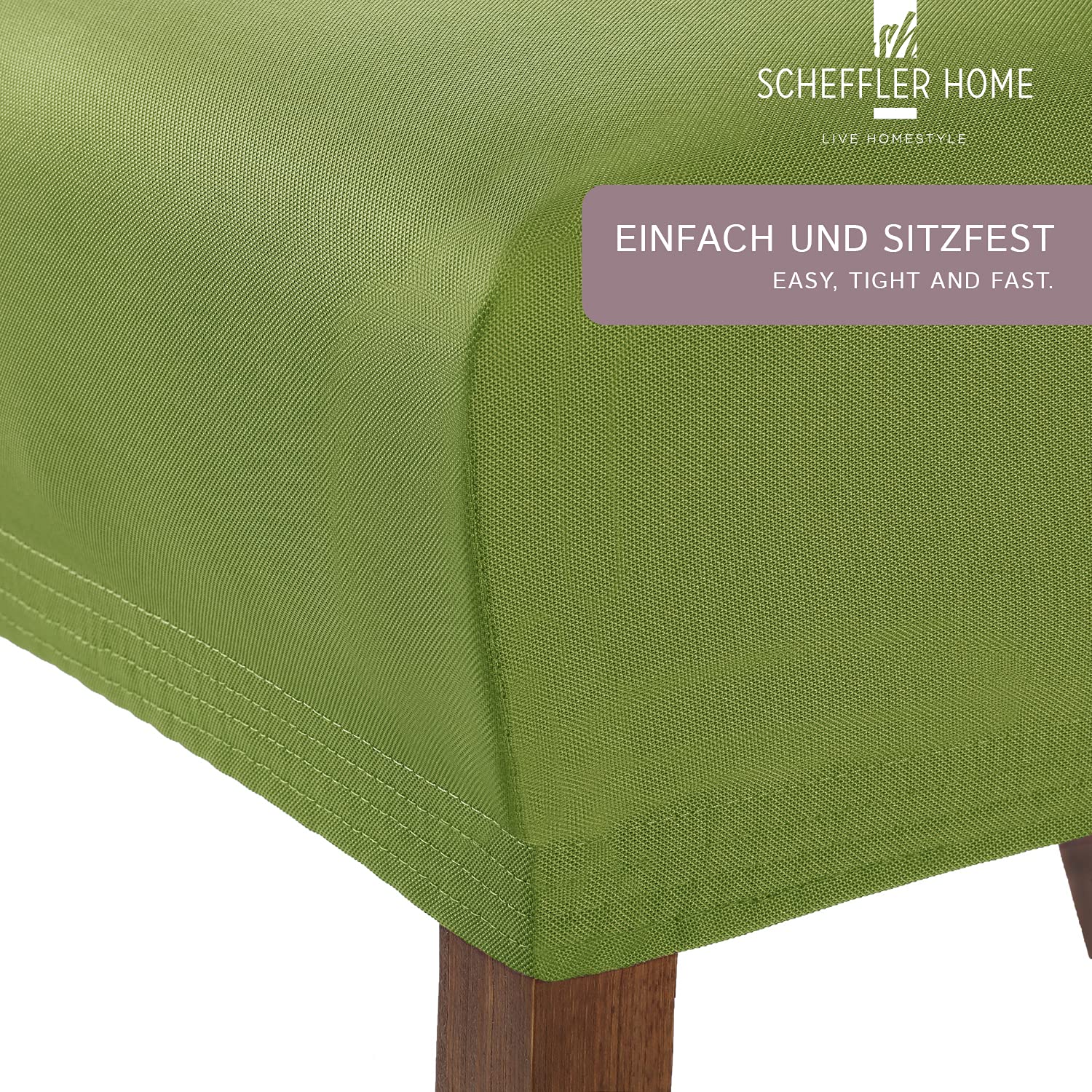 Scheffler Home Stuhlhussen Grün 6er Set Wasserabweisend Marie | Elastische Stuhlbezüge mit Fleckenschutz, waschbar und Öko-Tex zertifiziert, für Schwingstühle und Esszimmerstühle