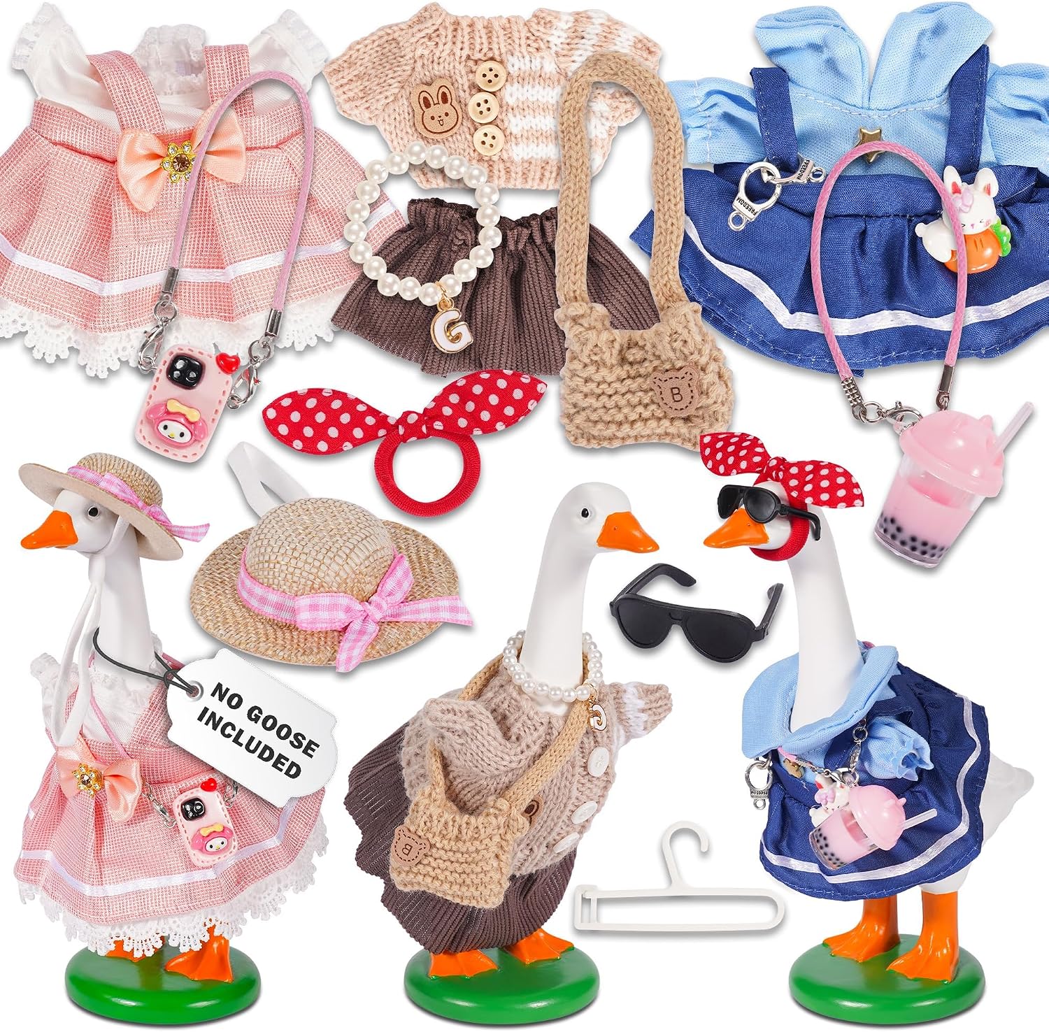 Glam Goose Clothing Co. Desk Goose Outfits 7 inches, 7 inch Desk Goose Outfits and Costumes, Desk Goose Clothes 7 inch and Accessories