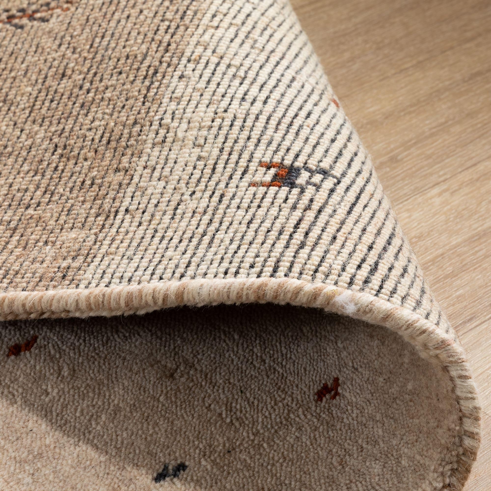 Steffensmeier Gabbeh Teppich Shiraz | Wolle, Beige, Größe: 70x140 cm Kurzflor Teppich für Wohnzimmer, Ethno Look