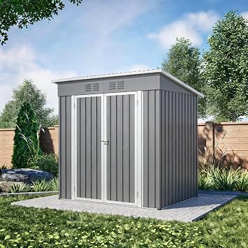 6X4 FT Outdoor Storage Shed, Waterproof Metal Garden Sheds with Lockable Door, Steel Tool Storage Buildings Shed & Outdoor Storage House for Garden, Backyard, Patio, Lawn, Trash CansGrey