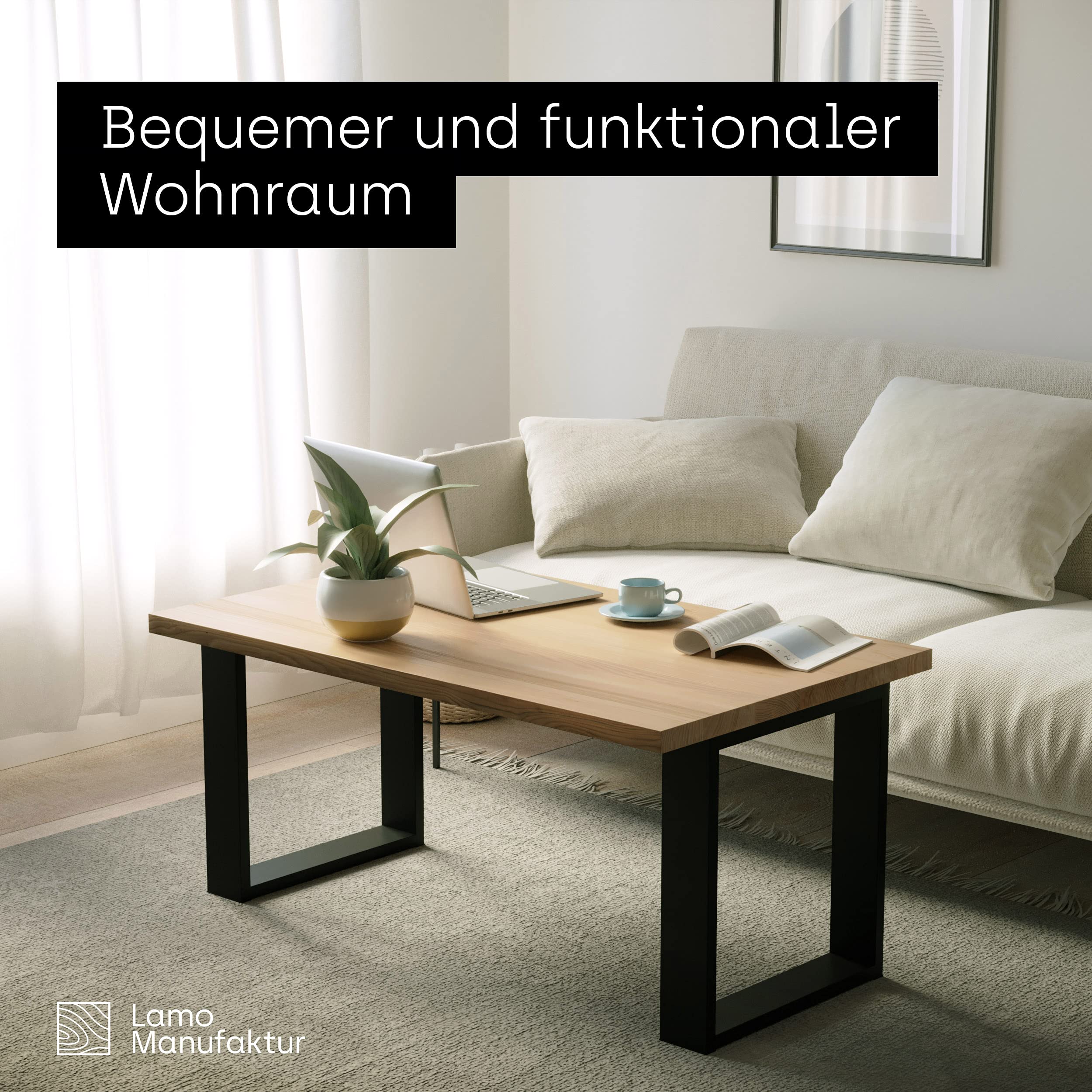 LAMO Manufaktur Tischbeine für Schreibtisch Esstisch, Simple Massive, Vierkantprofil 80x20 mm, Tischgestell 50x72 cm (BxH), Schwarz, 2 Stück, LTS-01-C-II-9005