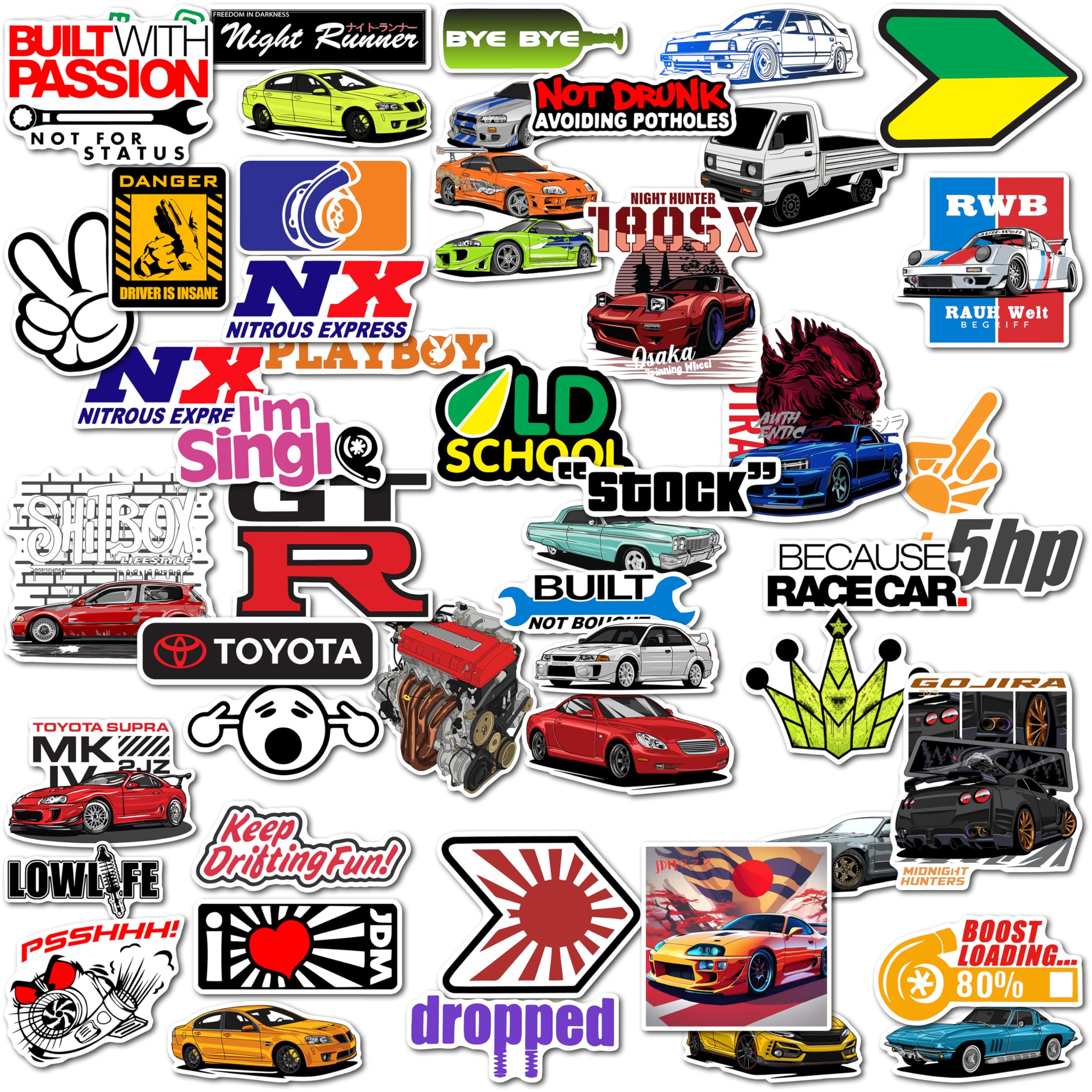 WallDesign Race-Ready 50 Collection of Authentic JDM Peel and Stick Sticker Set Mobile Laptop Accessories Gifting Durable Laminated Printed Vinyl for True Japanese Speed Culture Car Fans 51 mm