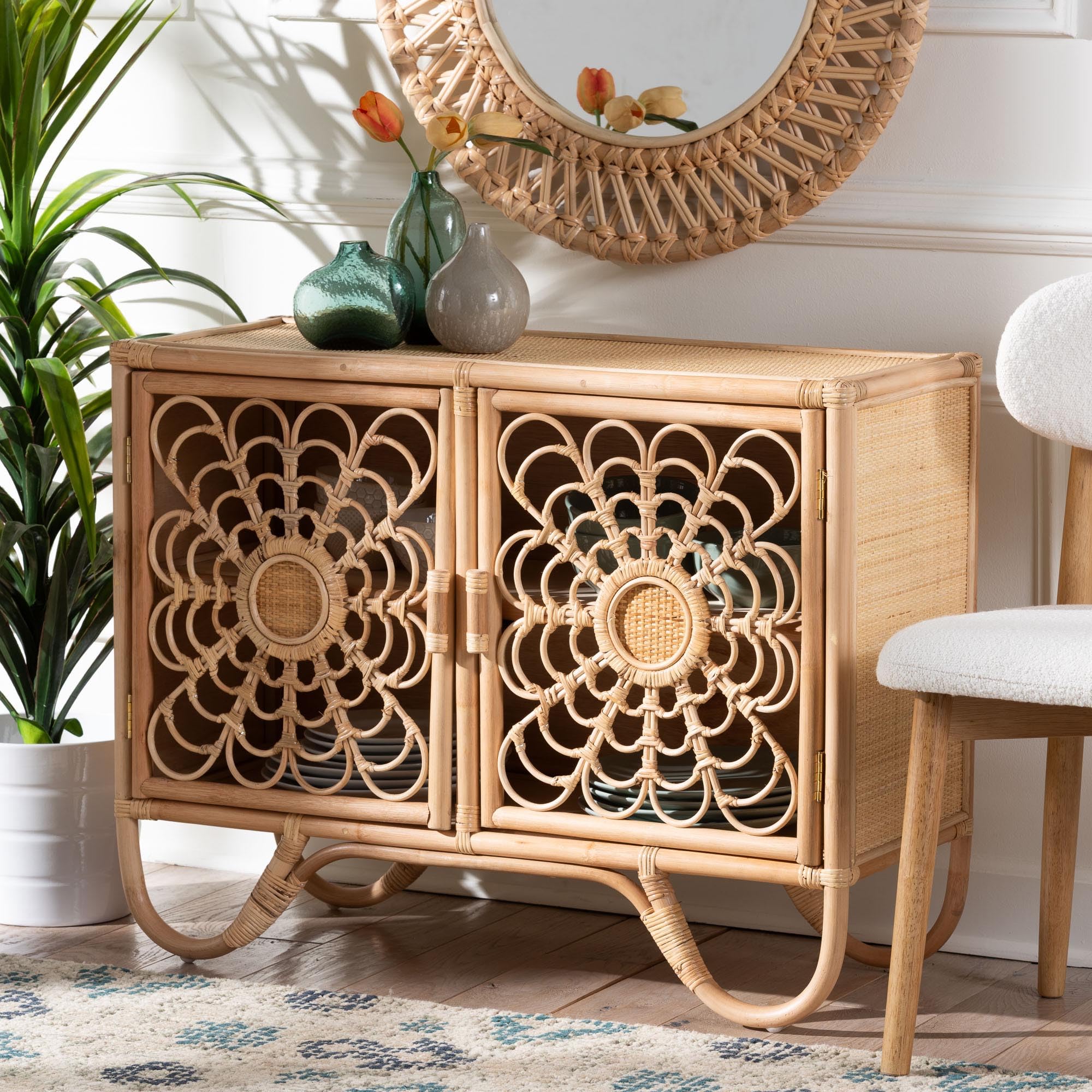 Amazon.com: Bali & pari Acelin Natural Rattan Storage Cabinet