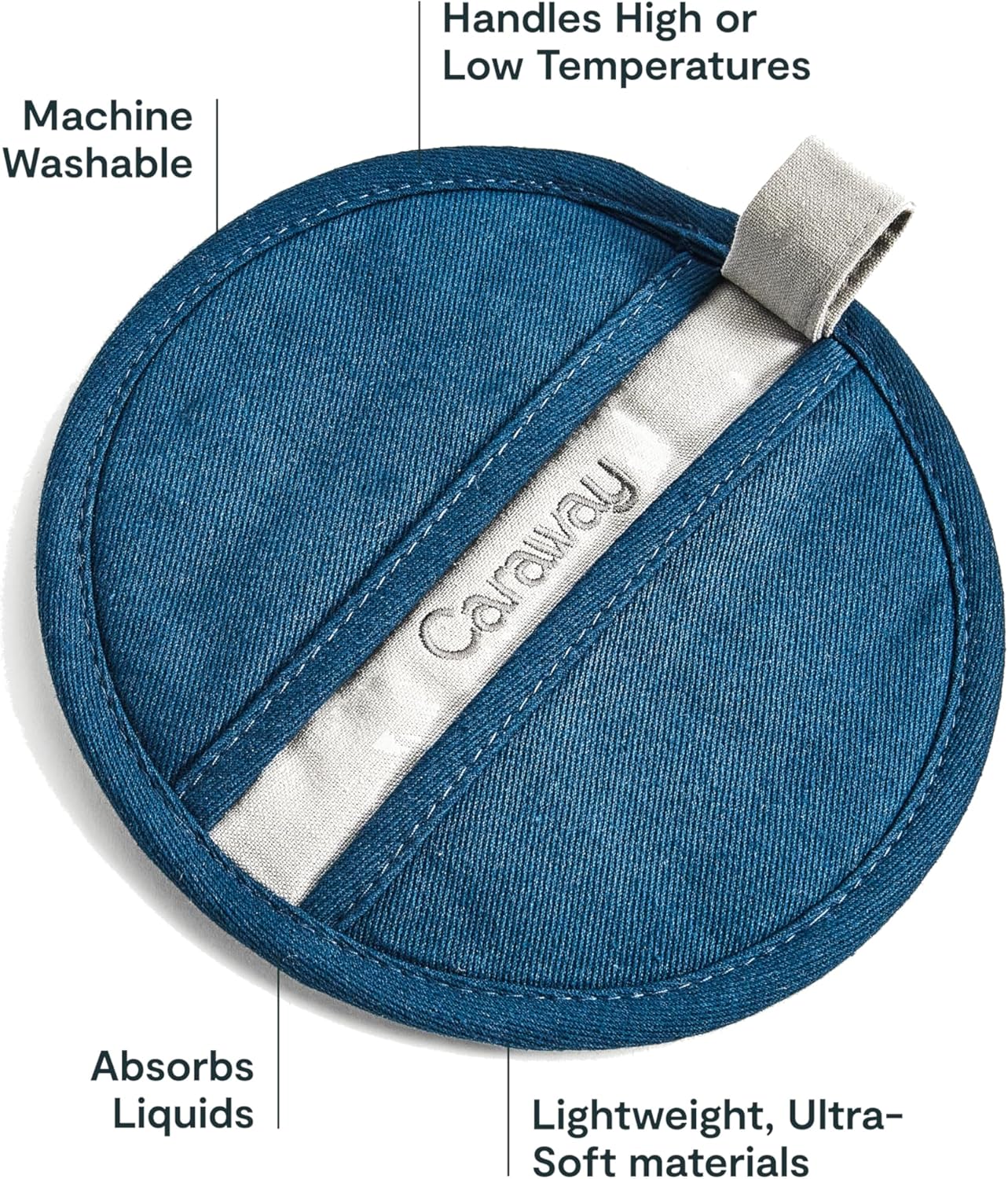 Caraway Pot Holders - 100% Organic Cotton Pot Holder - Double-Layer Stain Resistant Stitching - Resists High Heat & Low Cold Temperatures - Machine Washable - Navy