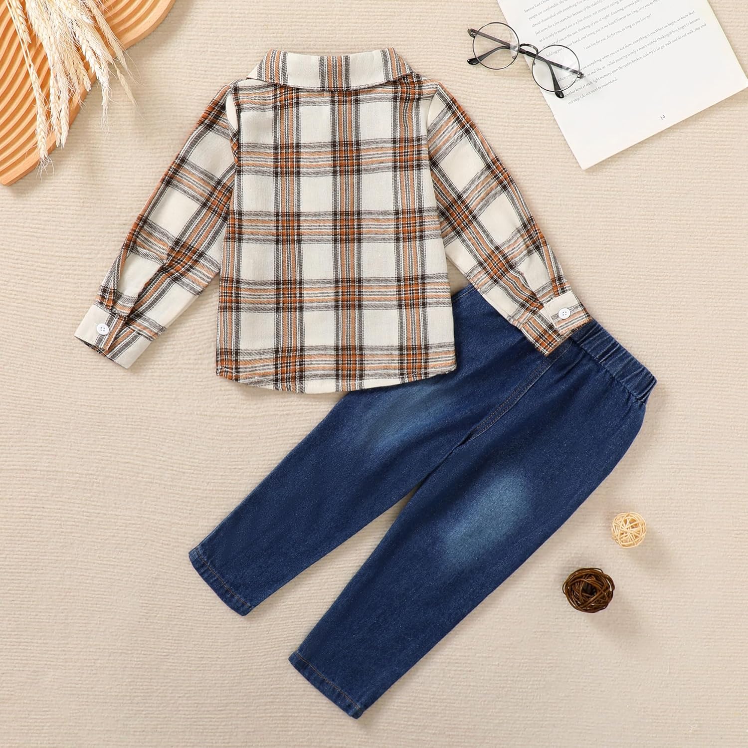 Coco&RARA Toddler Baby Boy Clothes Outfits Button Down Long Sleeve Plaid Shirt + Denim Pants 2PCS Fall Winter Clothing - Image 3