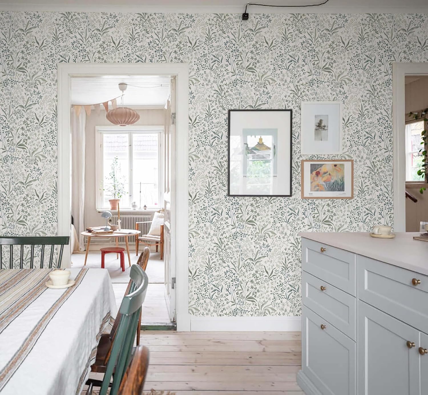 Heroad Peel and Stick Wallpaper Green Contact Paper 17.3''x78.7'' Floral Wall Paper Boho Removable Self Adhesive Wallpaper for Cabinets Drawers Liner for Bedroom Bathroom Waterproof Decor Vinyl Roll