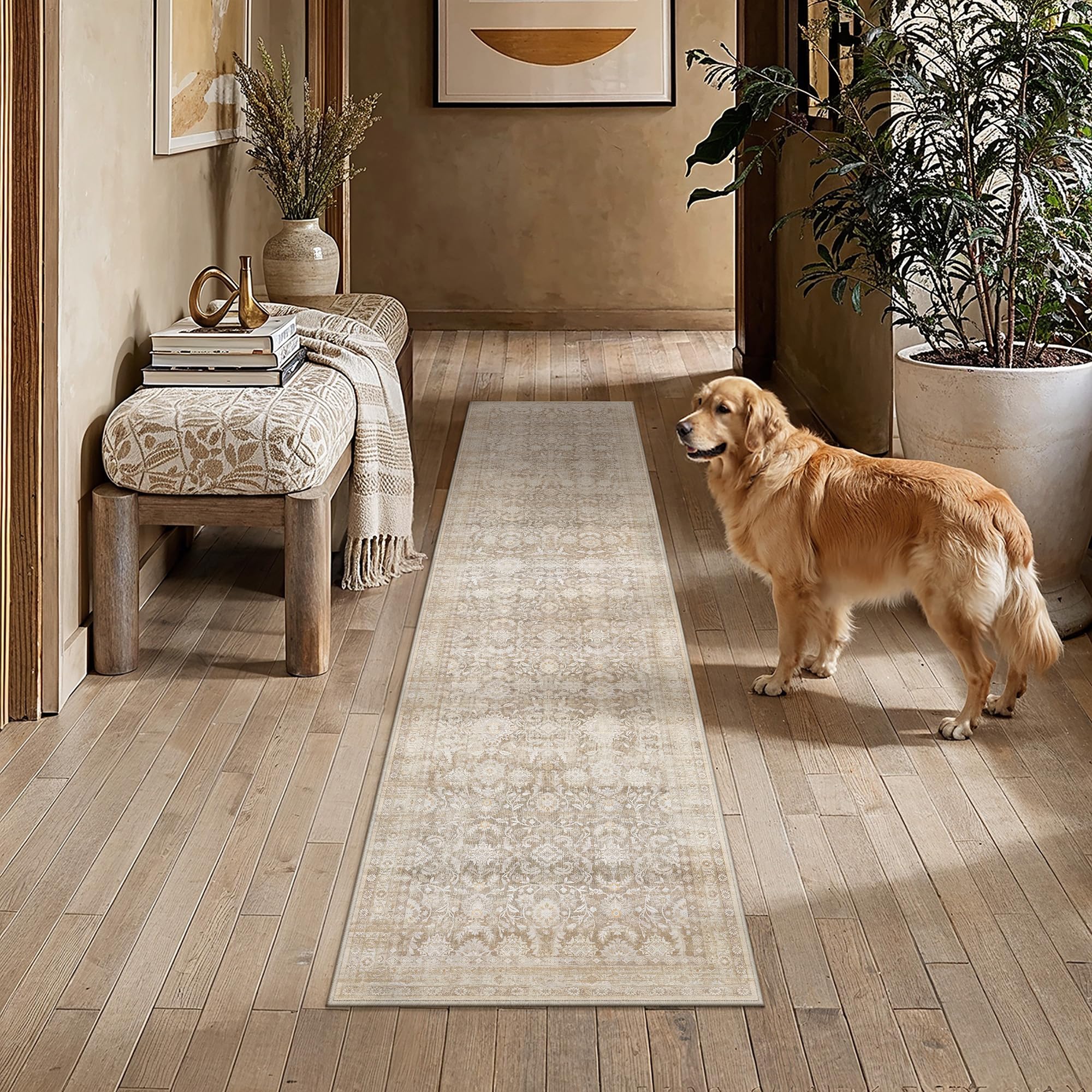 PureCozy Waschbarer Teppich Wohnzimmer Vintage Tepich Living Room | Vintage Kurzflor Rutschfest Carpet,Eingang, Flur, Badezimmerteppich, Korrido, Schlafzimmer, Küche