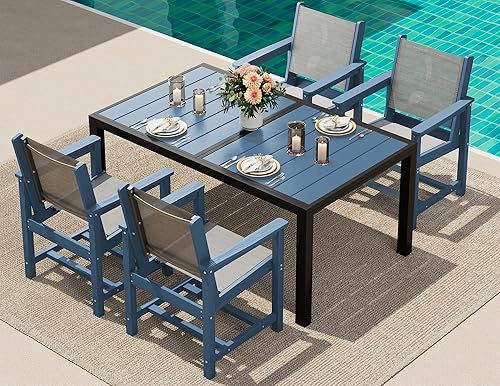 Miniatura 44 de SERWALL Juego de comedor para exteriores de 9 piezas, mesa de comedor expandible de 60 a 83 pulgadas y 8 sillas de polietileno de alta densidad