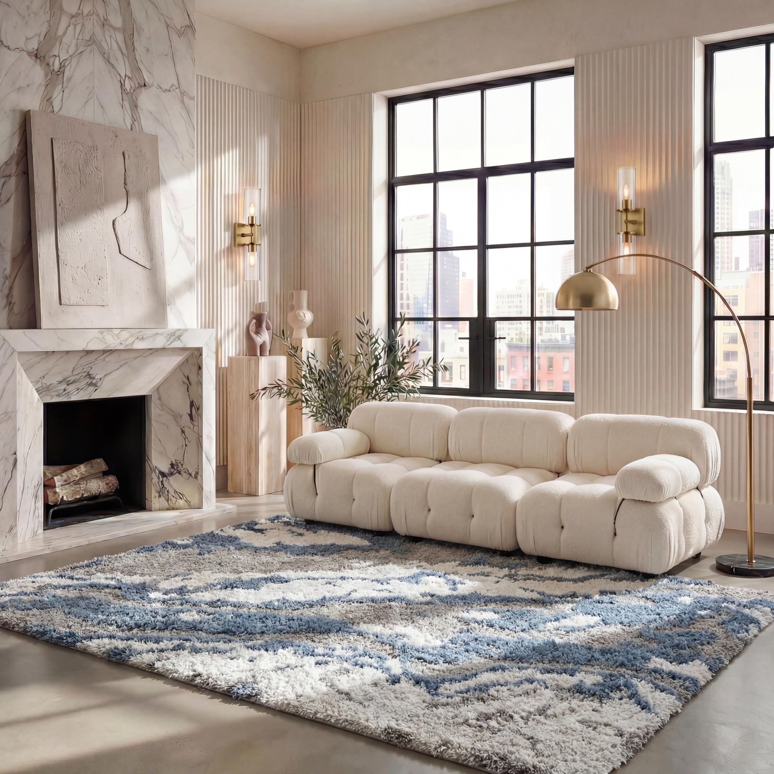 SAFAVIEH Horizon Shag Rug 6'x9', Soft Plush Modern Grey & Blue HZN890G