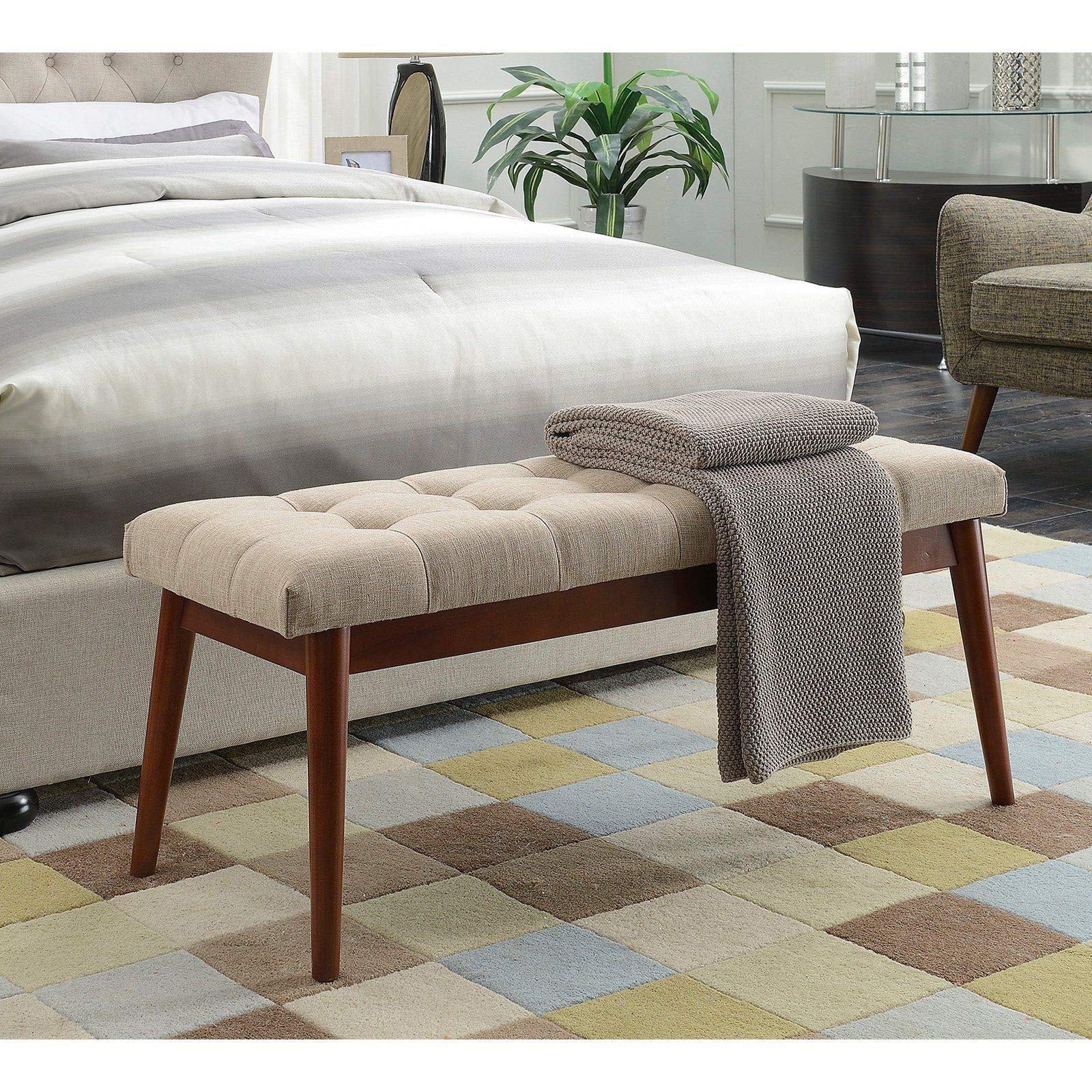 Amazon Com Mid Century Modern Tufted Beige Entryway Bench Seat Fabric Upholstered 42 Kitchen Dining