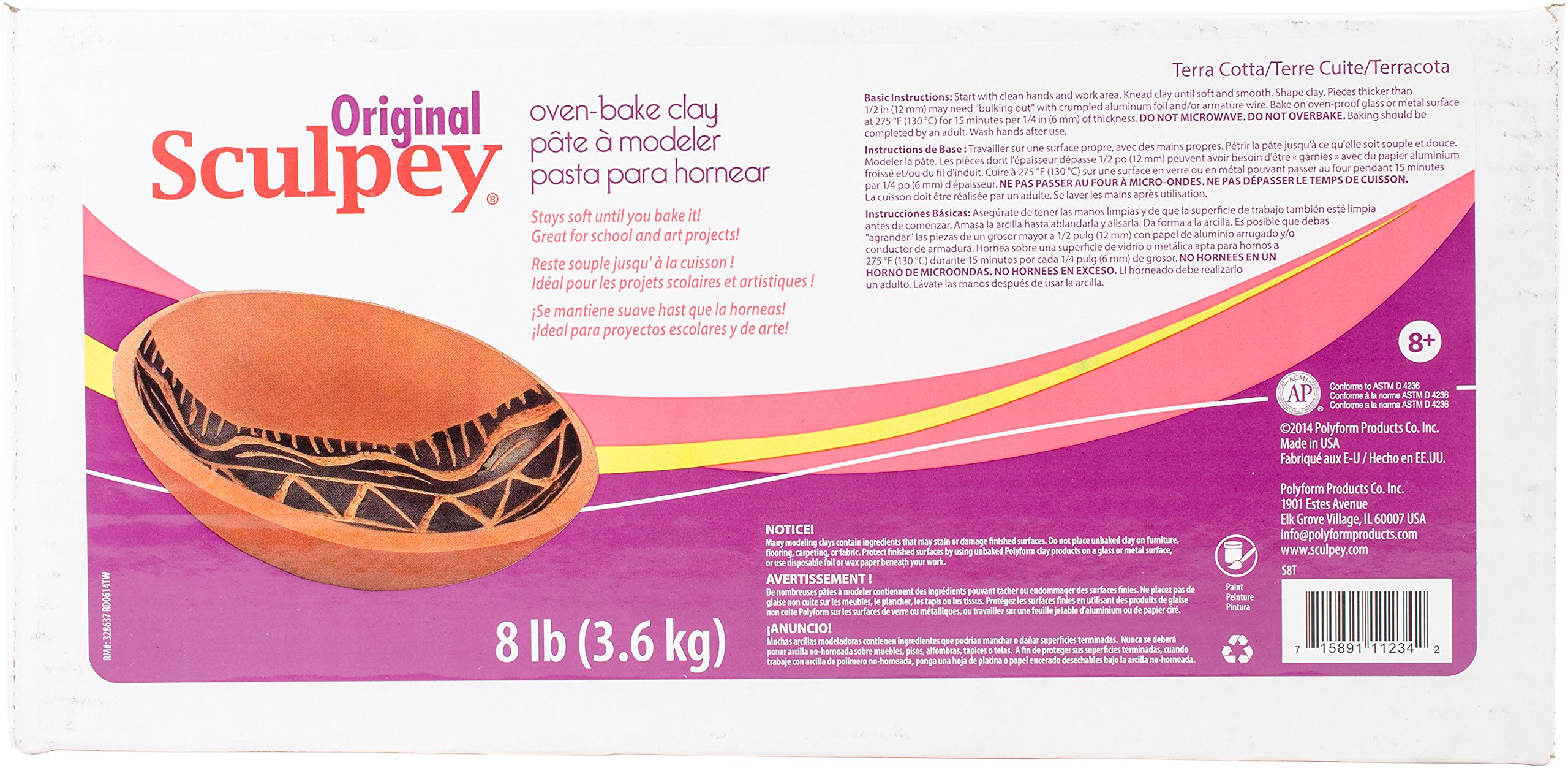 Original Sculpey® Terra Cotta, Non Toxic, Polymer clay, Oven Bake Clay, 8 pounds great for modeling, sculpting, holiday, DIY and school projects. Great for all skill levels